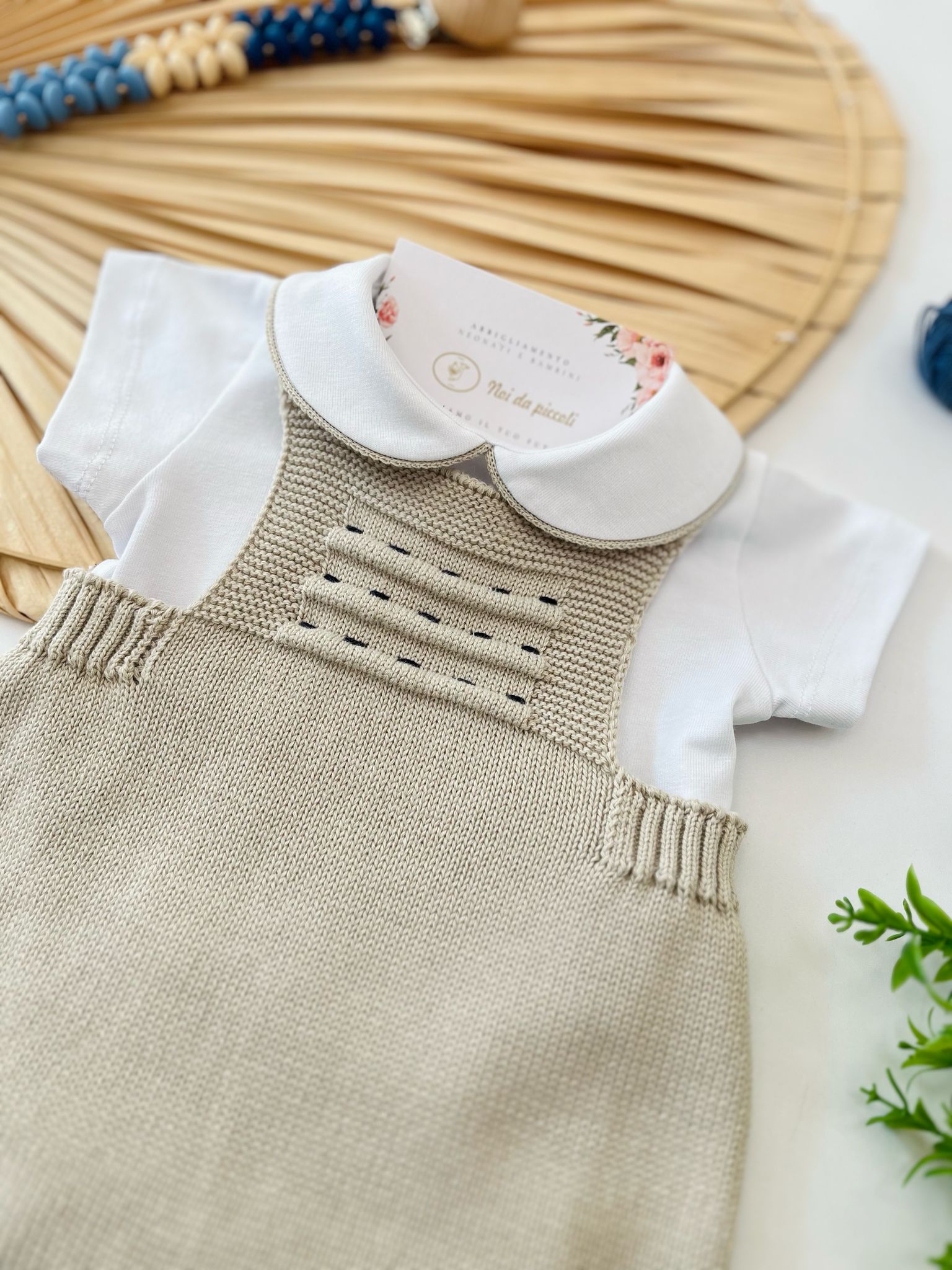 SALOPETTE 100% FILO DI COTONE BEIGE BIANCO - Noi da piccoli