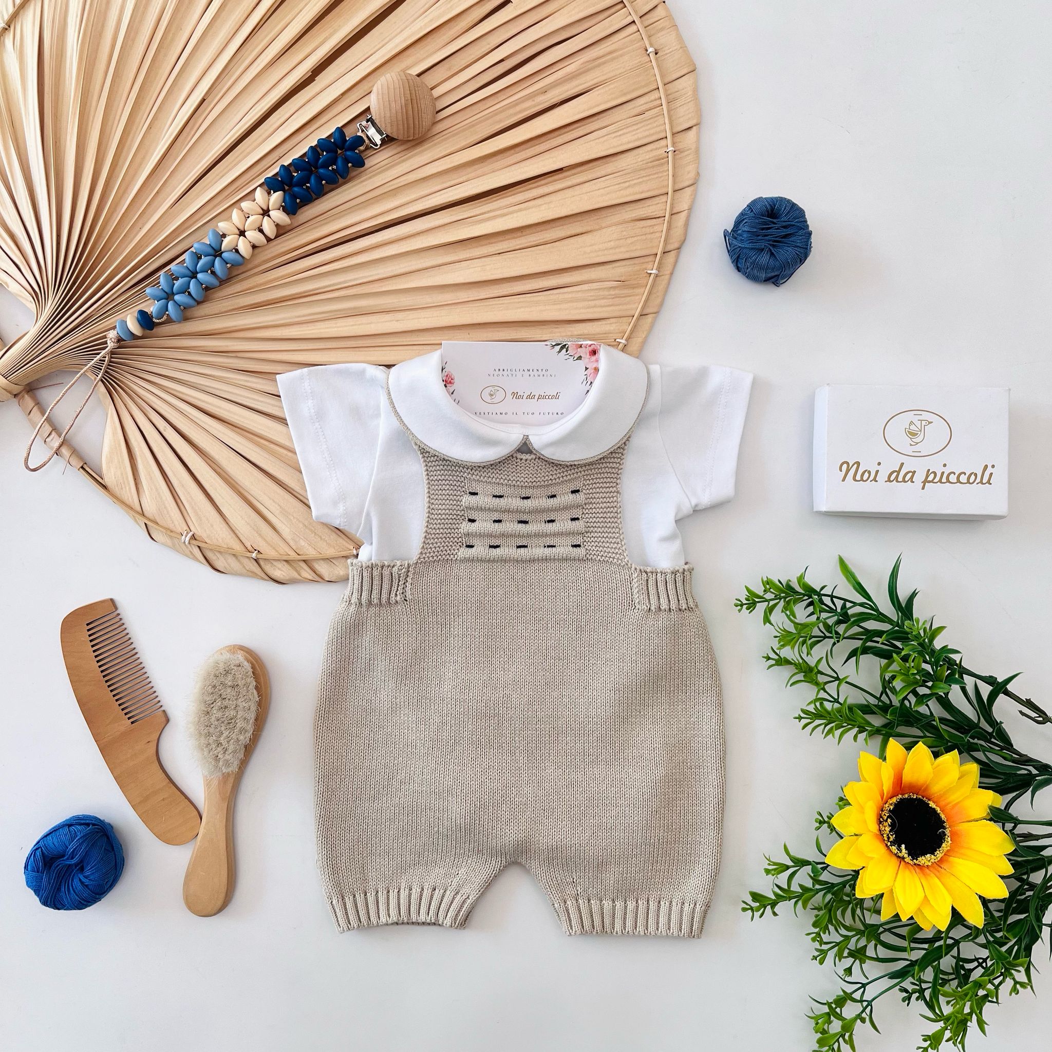 SALOPETTE 100% FILO DI COTONE BEIGE BIANCO - Noi da piccoli