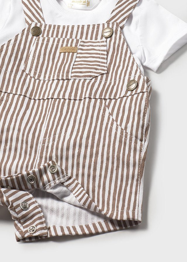 SALOPETTE A RIGHE IN COTONE CON MAGLIETTINA BIANCA CACAO - Noi da piccoli