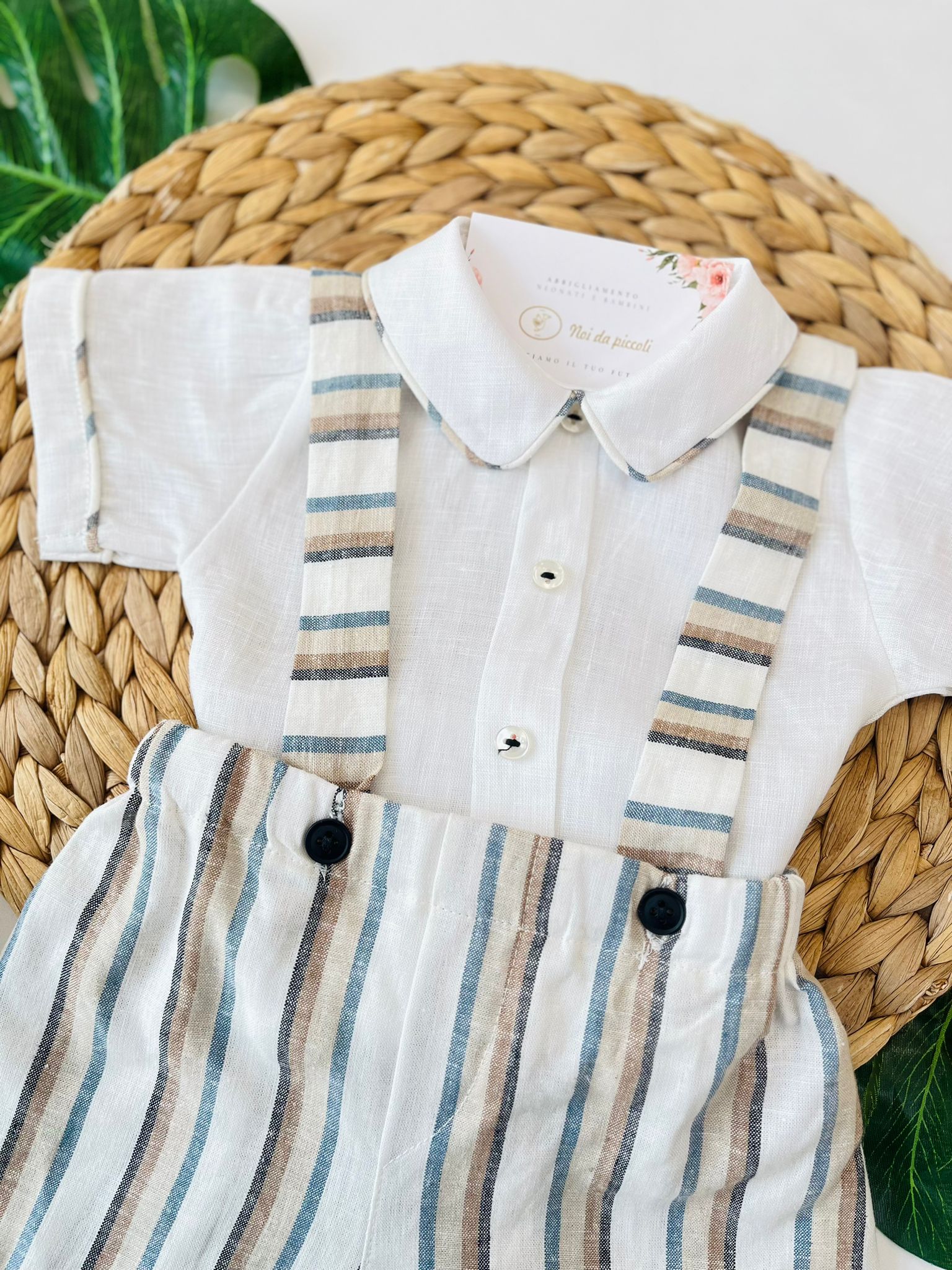 SALOPETTE BEIGE A RIGHE IN LINO - Noi da piccoli