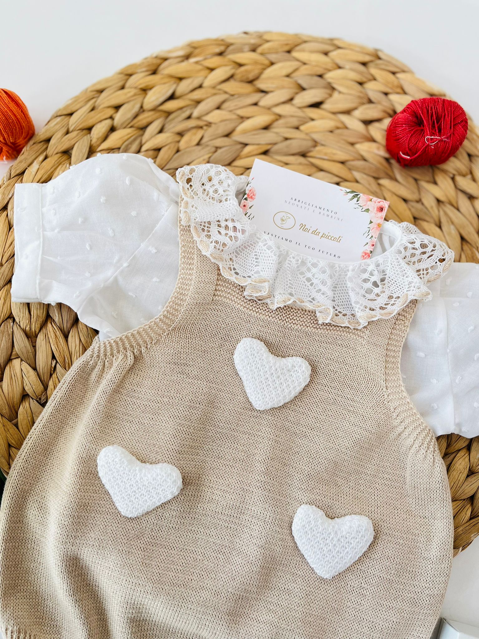 SALOPETTE CON BABBUCCE 100% FILO DI COTONE BIANCO SABBIA - Noi da piccoli