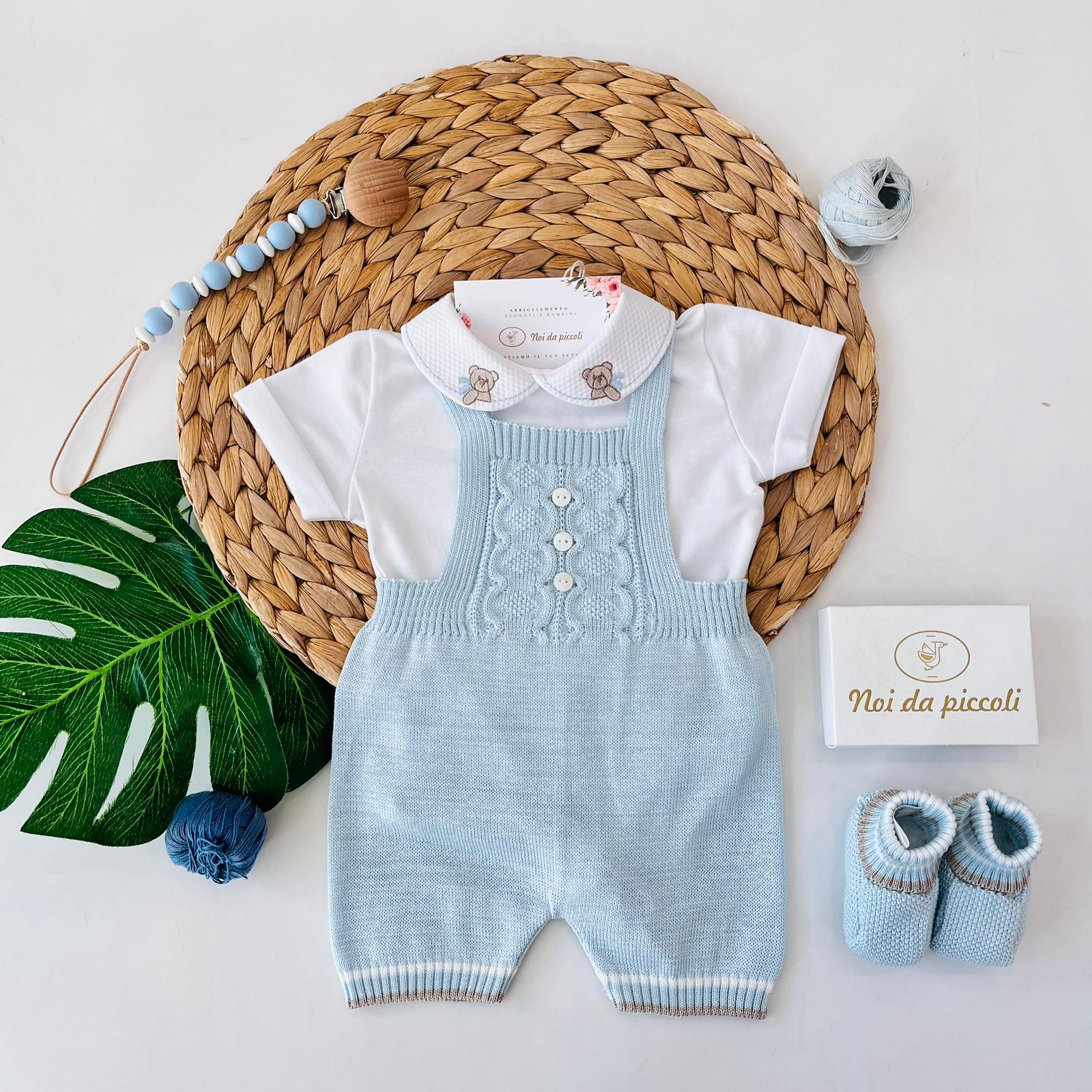 SALOPETTE CON BABBUCCE 100% FILO DI COTONE CIELO NOCE - Noi da piccoli