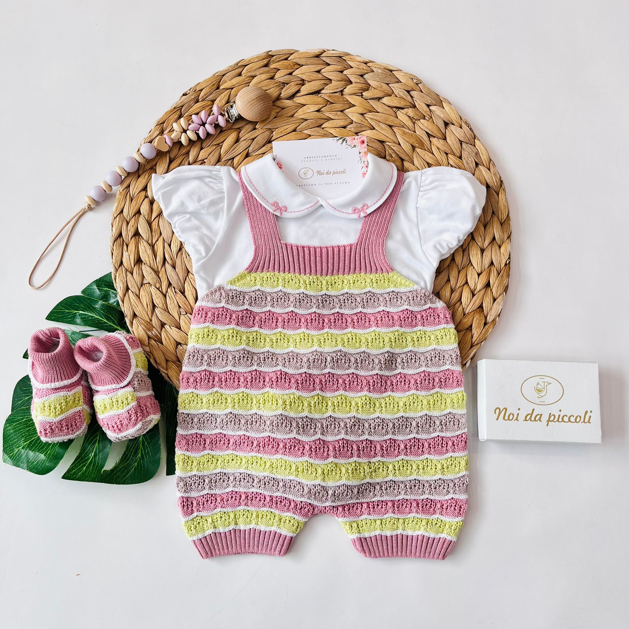 SALOPETTE CON BABBUCCE 100% FILO DI COTONE MELOGRANO MULTICOLOR - Noi da piccoli