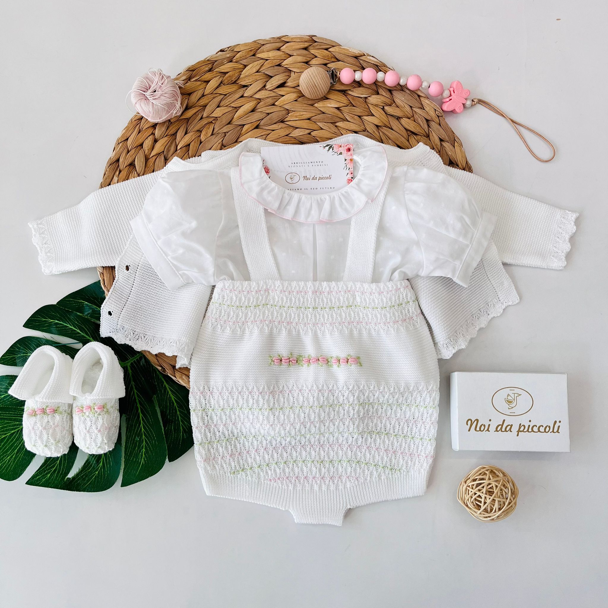 SALOPETTE CON BABBUCCE 100% FILO DI COTONE ROSA LIME - Noi da piccoli