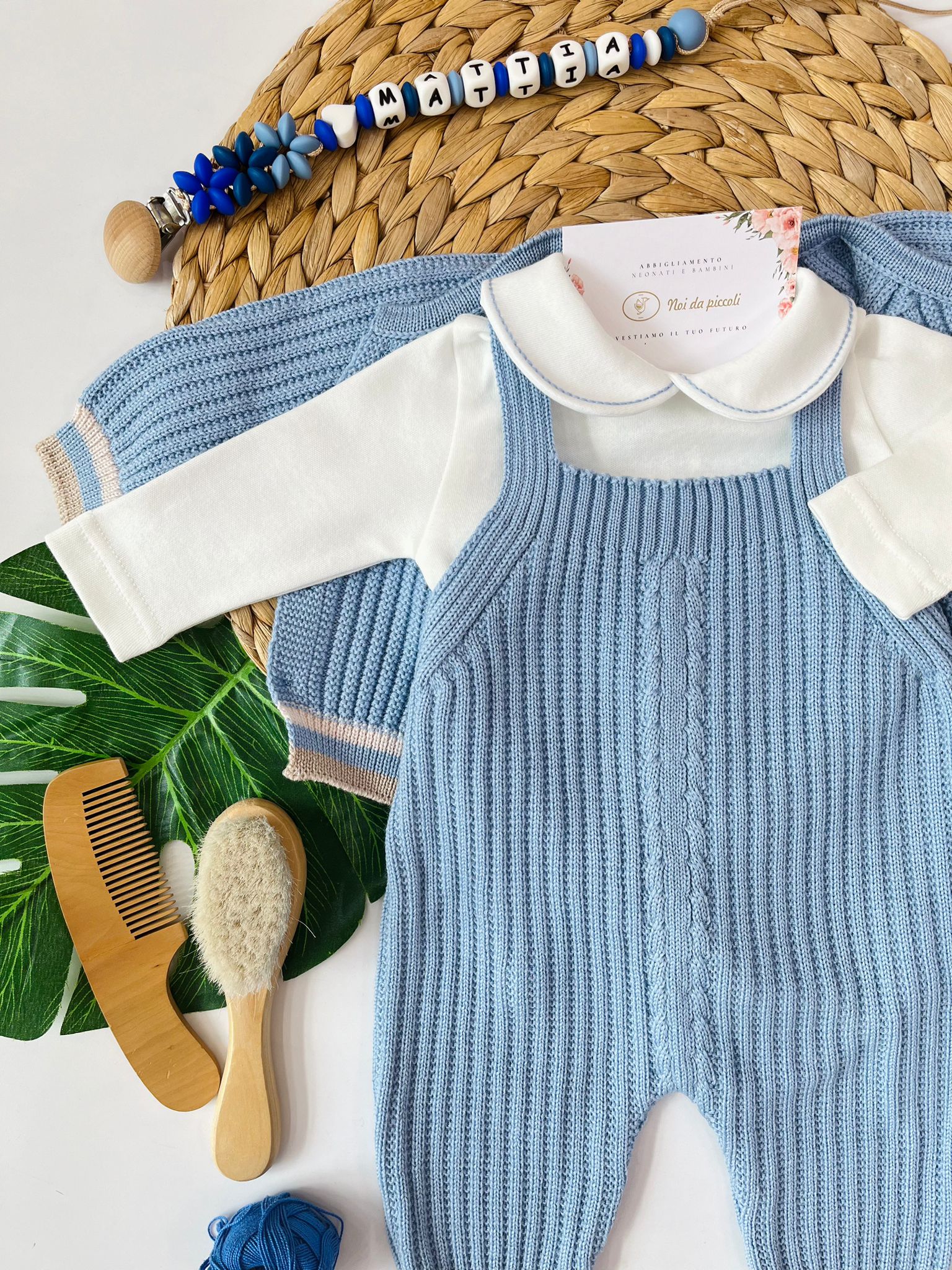 SALOPETTE CON BABBUCCE 100% LANA CIELO POLVERE NATURALBIO - Noi da piccoli