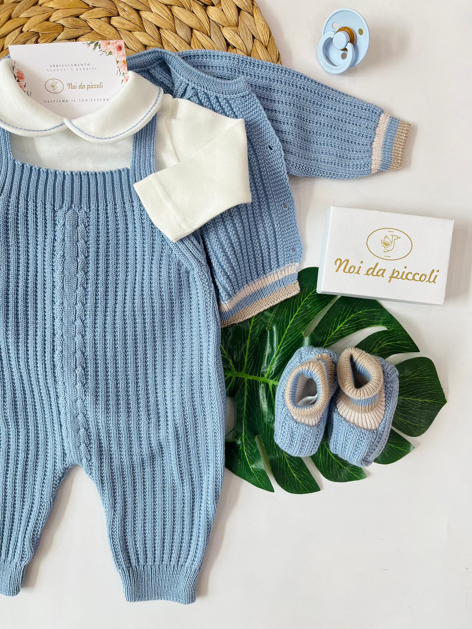 SALOPETTE CON BABBUCCE 100% LANA CIELO POLVERE NATURALBIO - Noi da piccoli