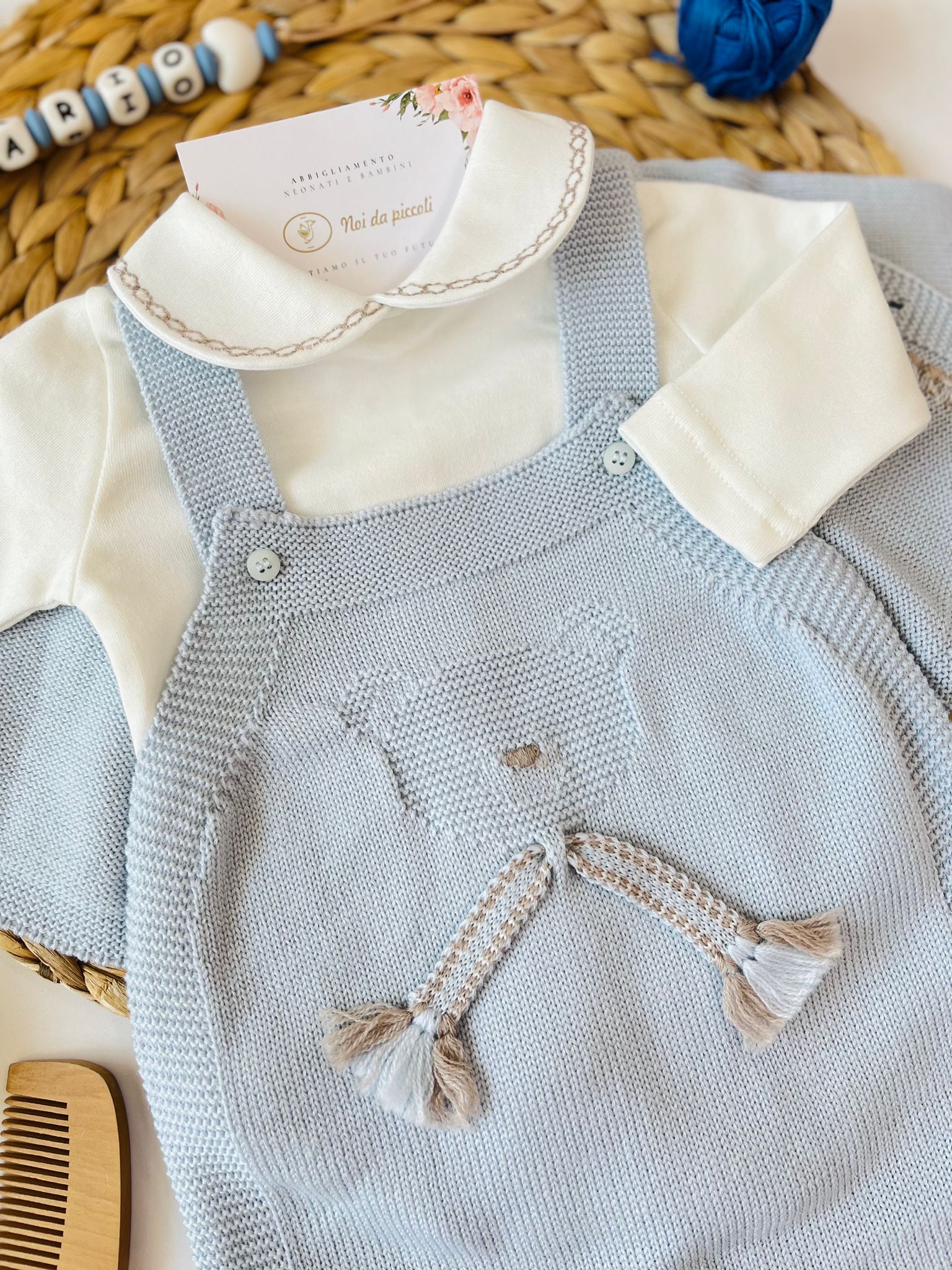 SALOPETTE CON BABBUCCE 100% LANA CIELO TORTORA - Noi da piccoli