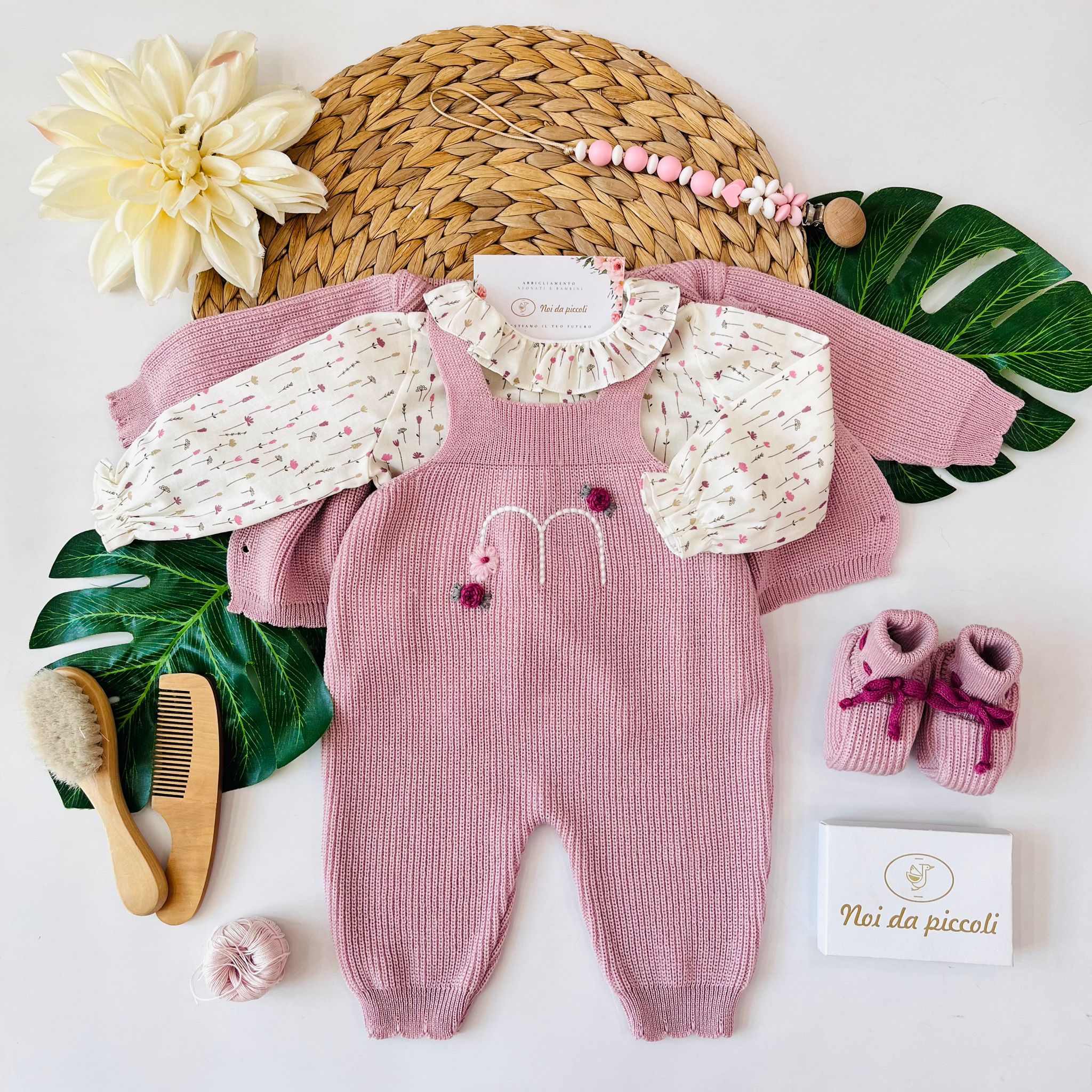 SALOPETTE CON BABBUCCE 100% LANA MARSALA CICLAMINO - Noi da piccoli