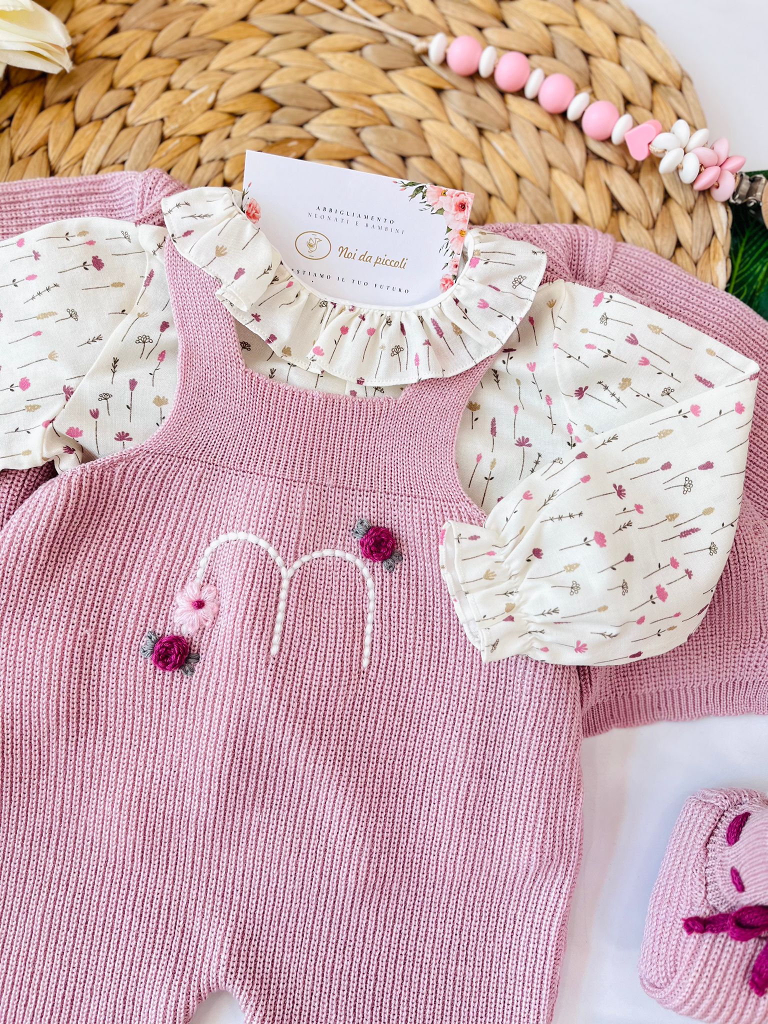 SALOPETTE CON BABBUCCE 100% LANA MARSALA CICLAMINO - Noi da piccoli