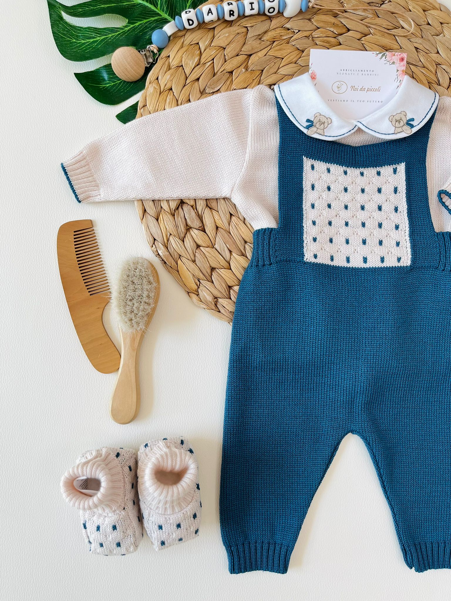 SALOPETTE CON BABBUCCE 100% LANA NATURALBIO ZAFFIRO - Noi da piccoli