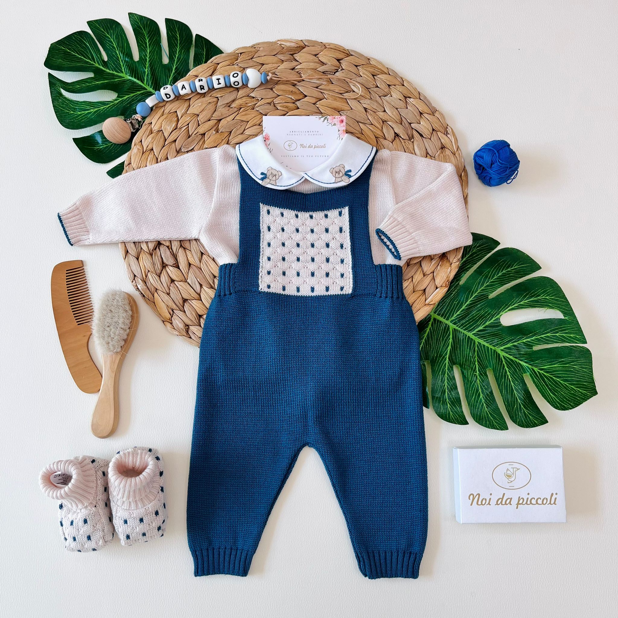 SALOPETTE CON BABBUCCE 100% LANA NATURALBIO ZAFFIRO - Noi da piccoli