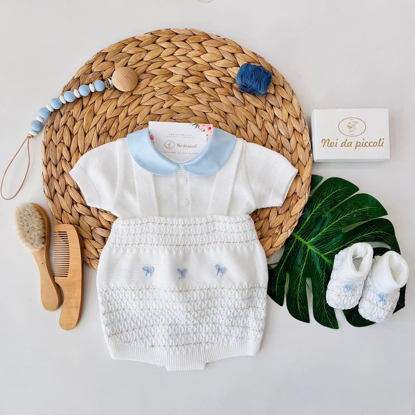 SALOPETTE CON BABBUCCE 3 FIOCCHETTI 100% FILO DI COTONE POLVERE NOCE - Noi da piccoli