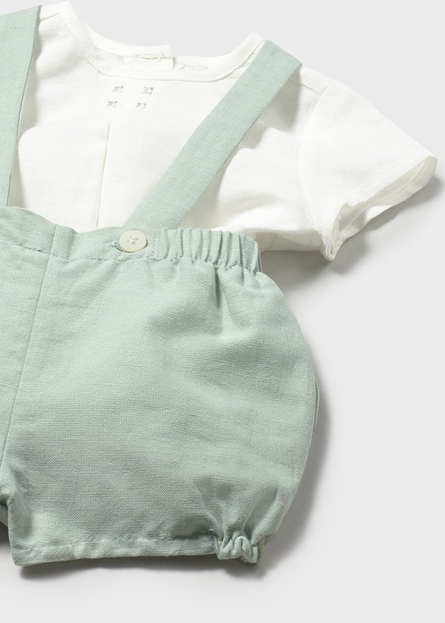 SALOPETTE CON CAMICIA IN COTONE E LINO VERDE ACQUA - Noi da piccoli