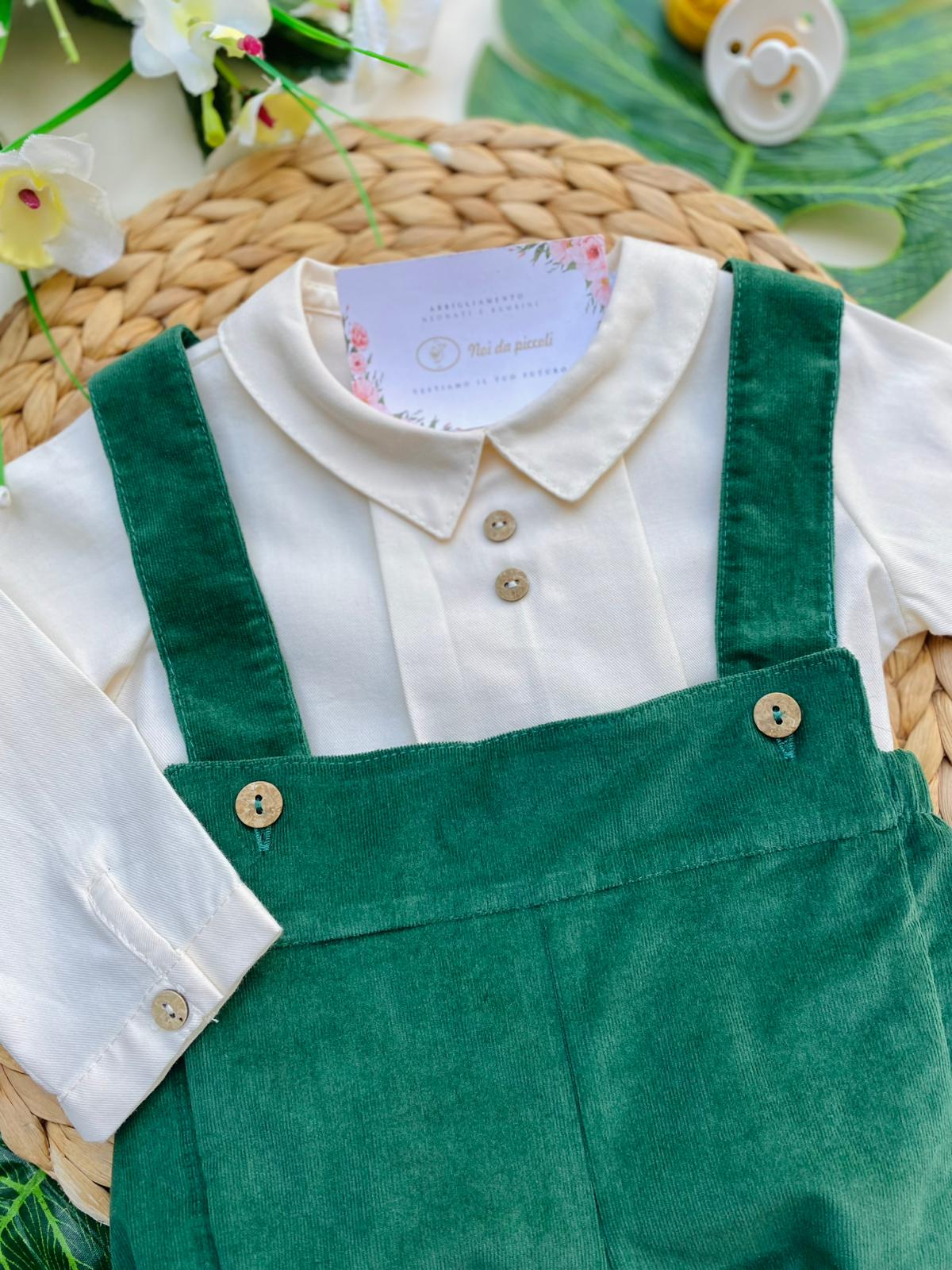 SALOPETTE CON CAMICINA 100% CALDO COTONE VERDE BOTTIGLIA - Noi da piccoli