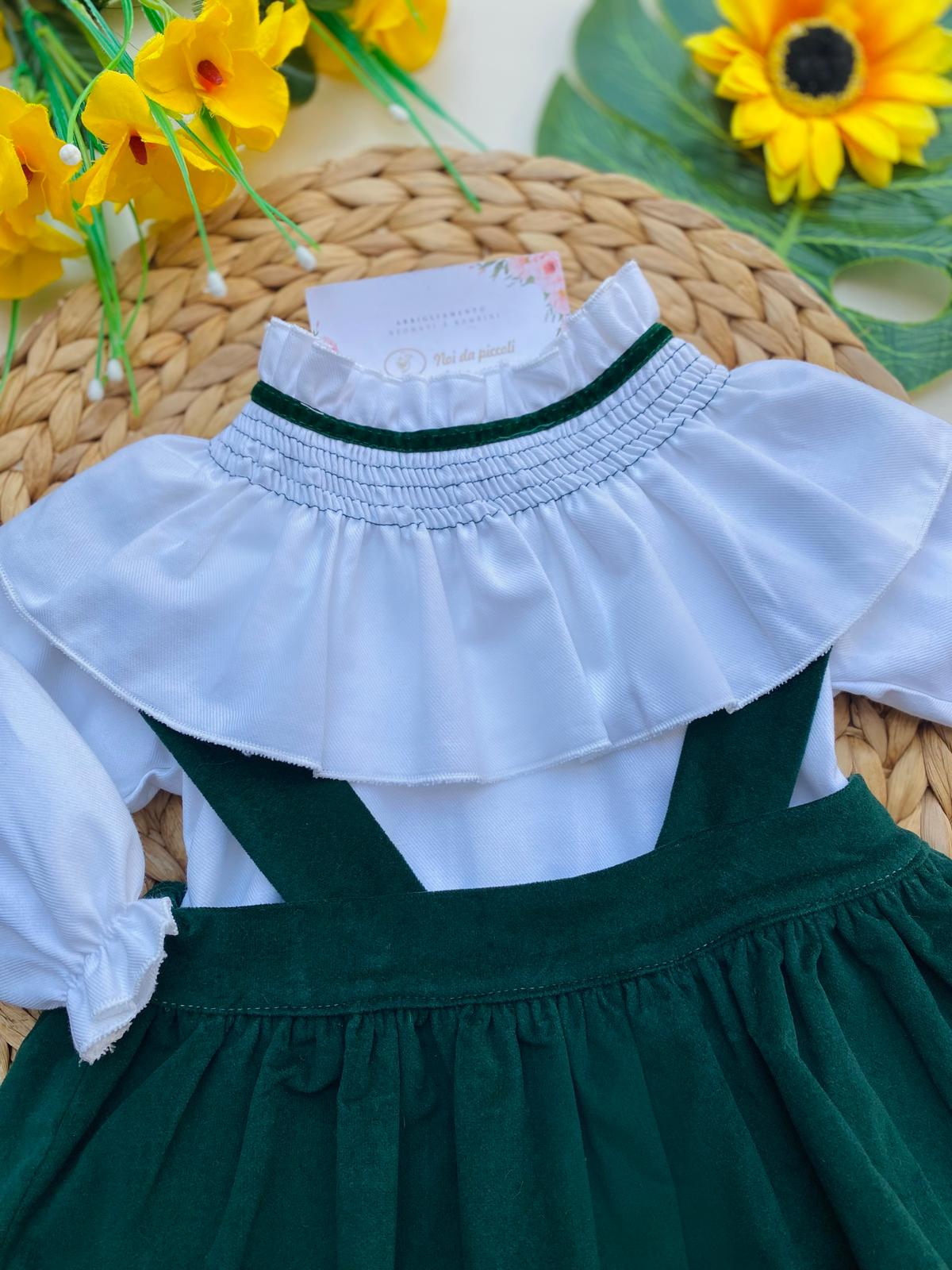 SALOPETTE CON CAMICINA 100% CALDO COTONE VERDE BOTTIGLIA - Noi da piccoli