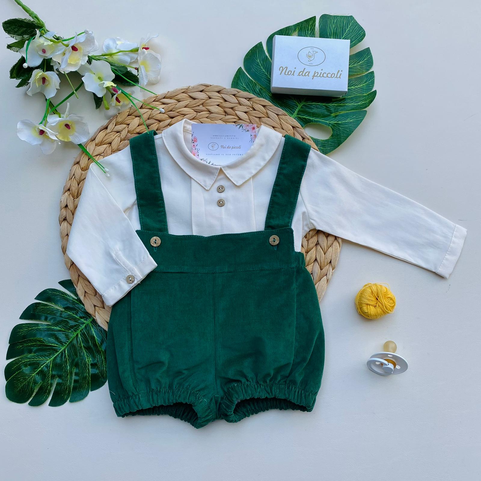 SALOPETTE CON CAMICINA 100% CALDO COTONE VERDE BOTTIGLIA - Noi da piccoli