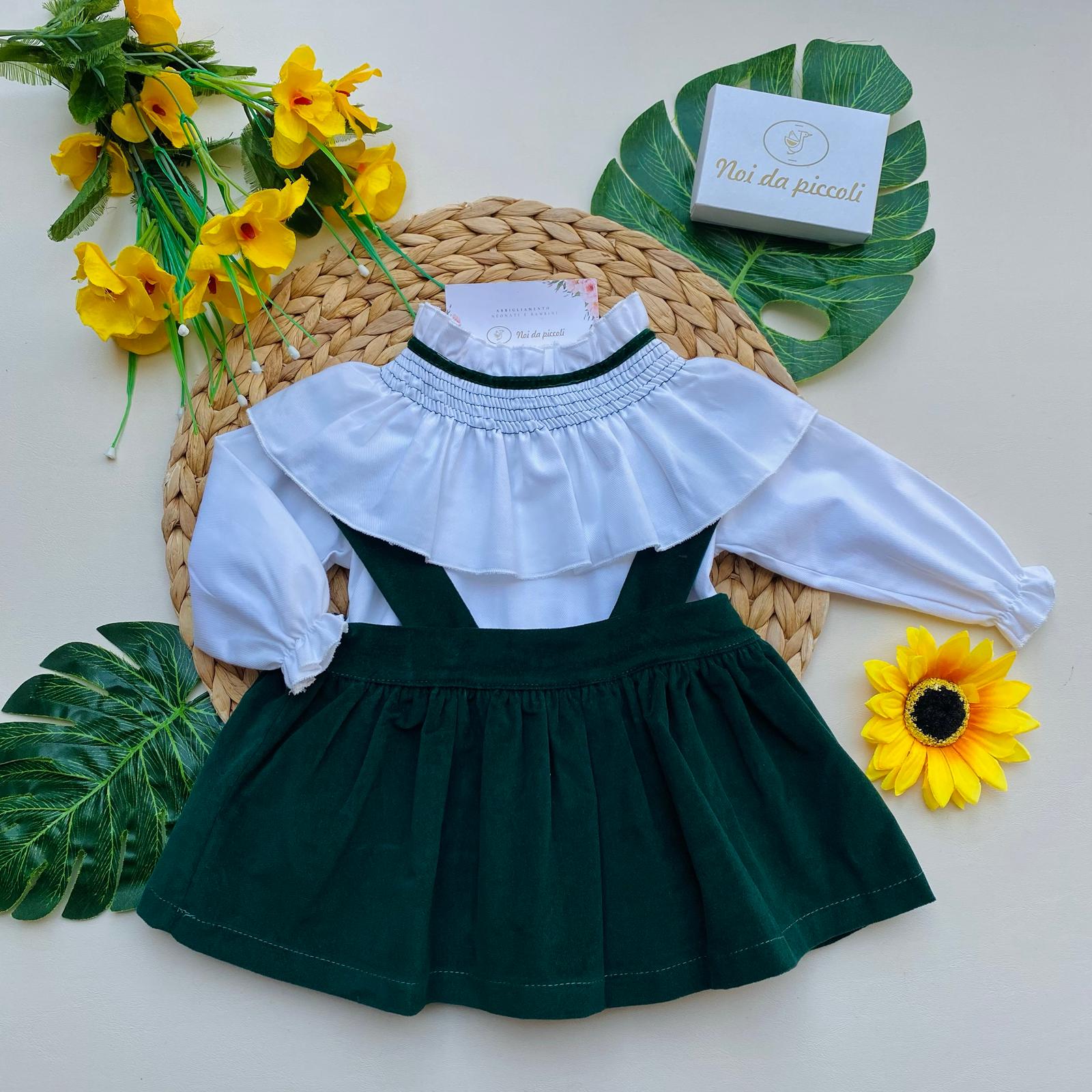 SALOPETTE CON CAMICINA 100% CALDO COTONE VERDE BOTTIGLIA - Noi da piccoli