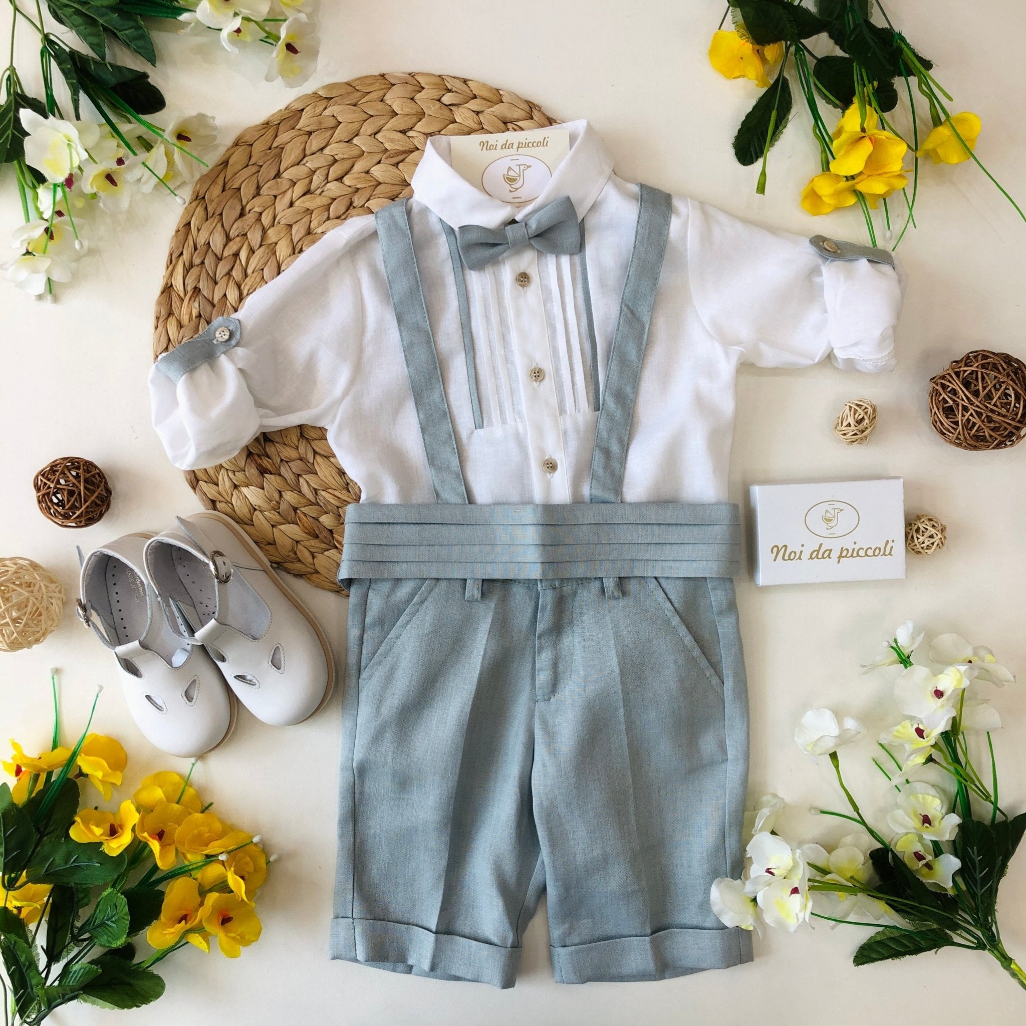 SALOPETTE CON CAMICINA E PAPILLON VERDE GRIGIO - Noi da piccoli