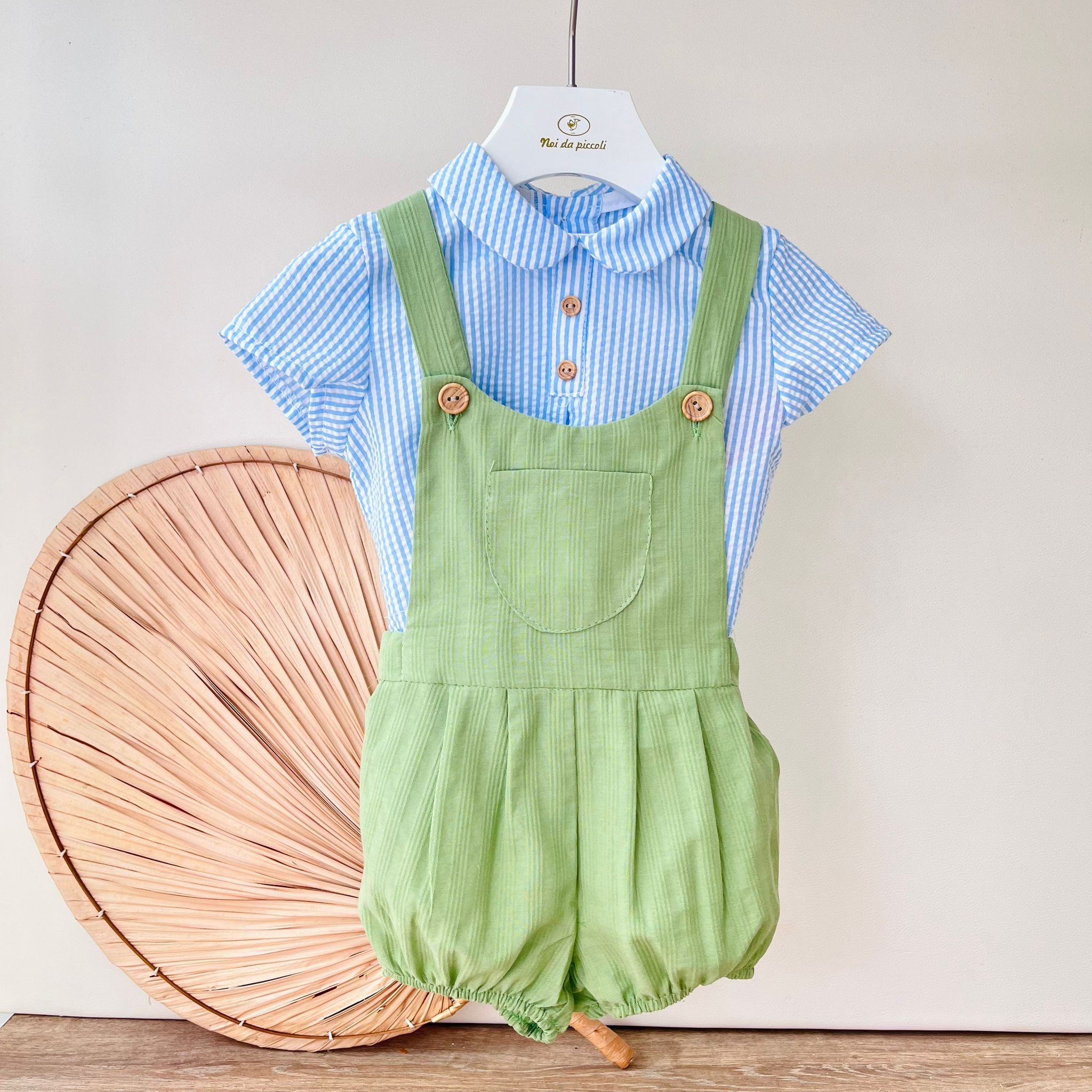 SALOPETTE CON CAMICINA PISA 100 % COTONE VERDE - Noi da piccoli