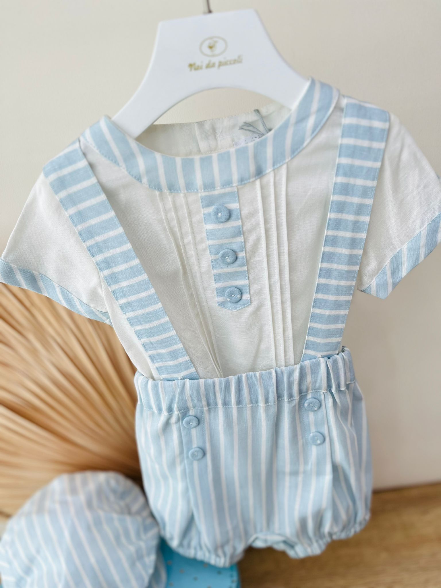 SALOPETTE CON COPPOLA LINO E COTONE CIELO - Noi da piccoli