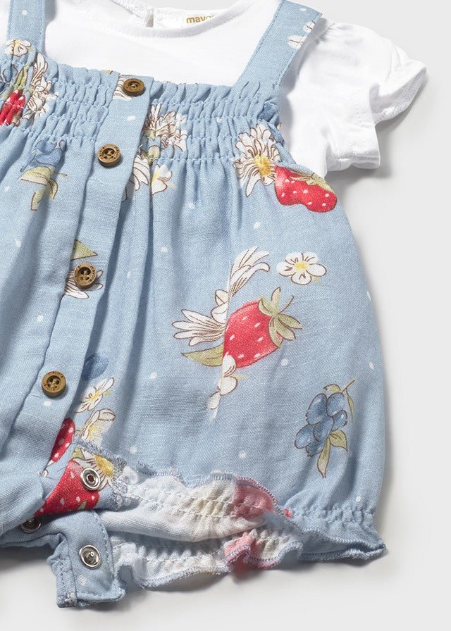 SALOPETTE CON FIORELLINI E FRAGOLINE CON MAGLIETTINA Cotone LAGOON - Noi da piccoli