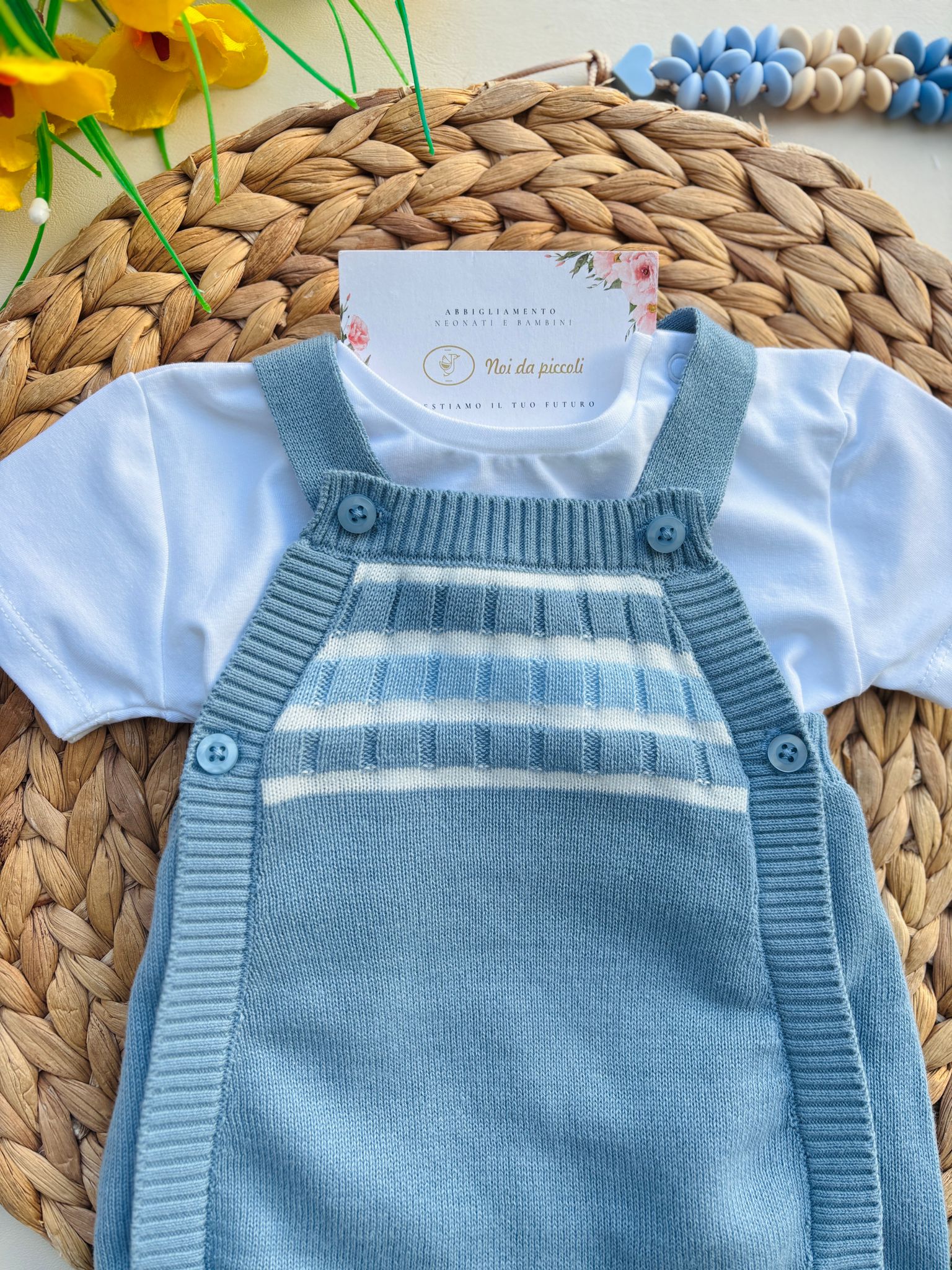 SALOPETTE CON MAGLIETTINA IN COTONE Bianco Cielo - Noi da piccoli