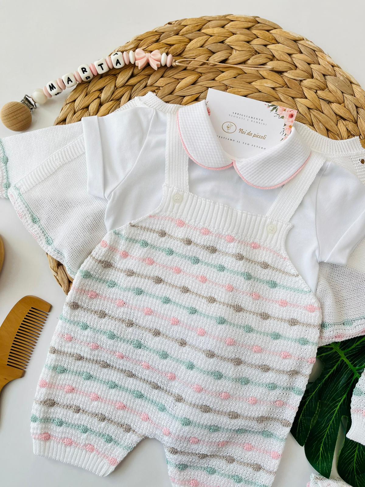 SALOPETTE CON PARURE 100% FILO DI COTONE PESCO MULTICOLOR - Noi da piccoli