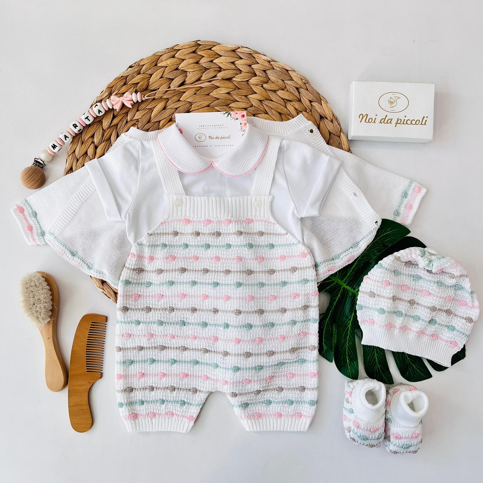 SALOPETTE CON PARURE 100% FILO DI COTONE PESCO MULTICOLOR - Noi da piccoli