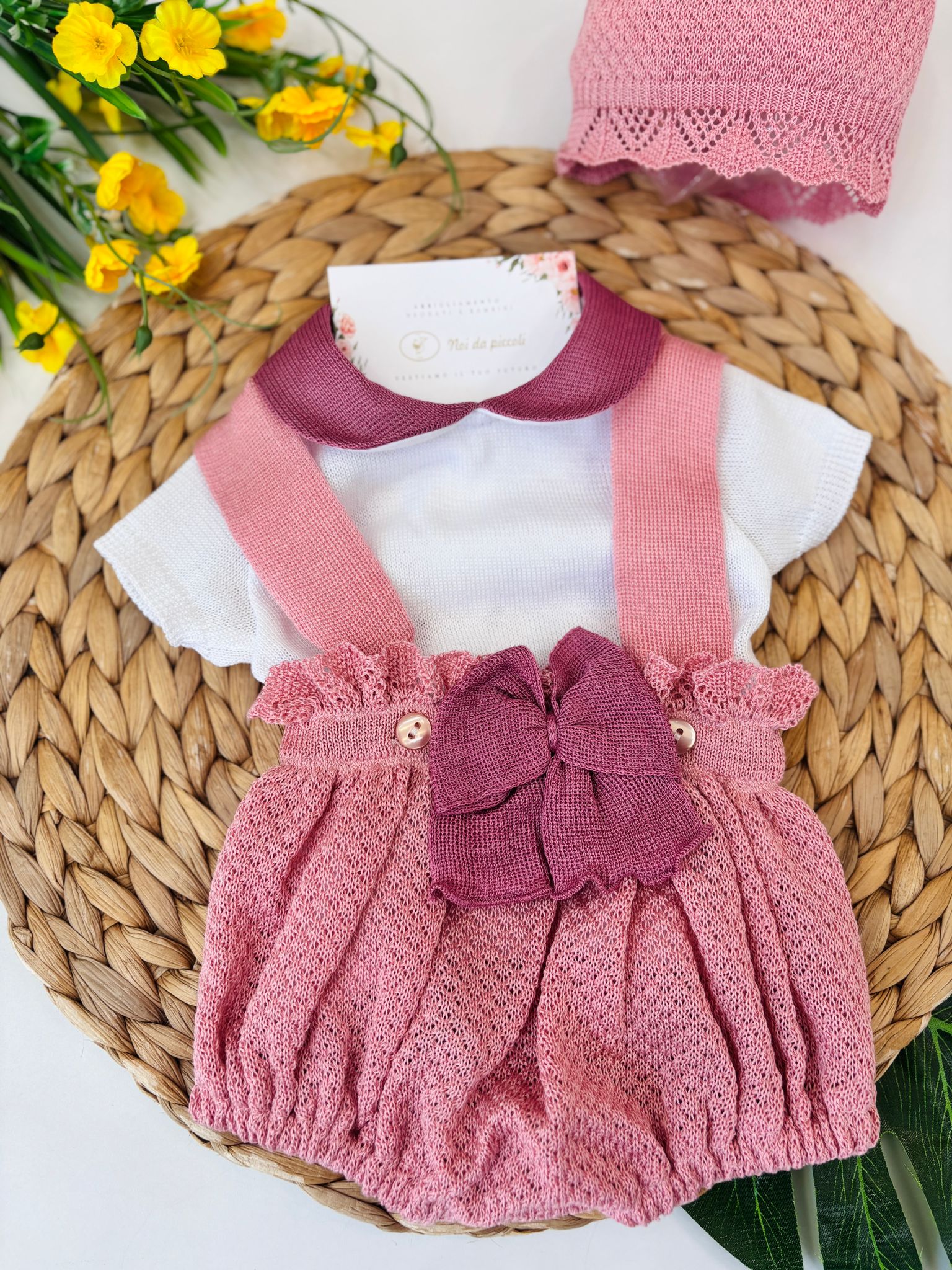 SALOPETTE CON PARURE 100% FILO DI COTONE ROSA - Noi da piccoli
