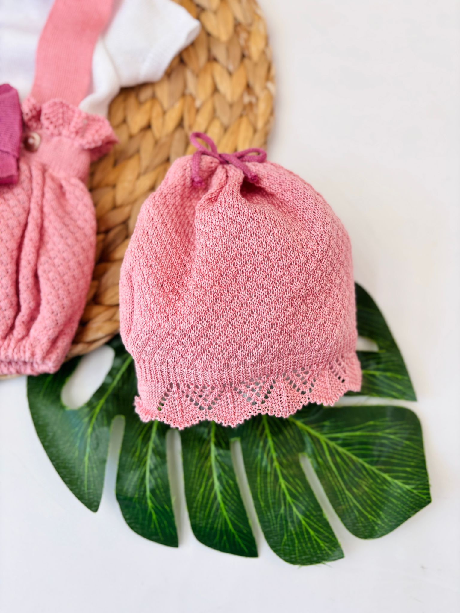 SALOPETTE CON PARURE 100% FILO DI COTONE ROSA - Noi da piccoli