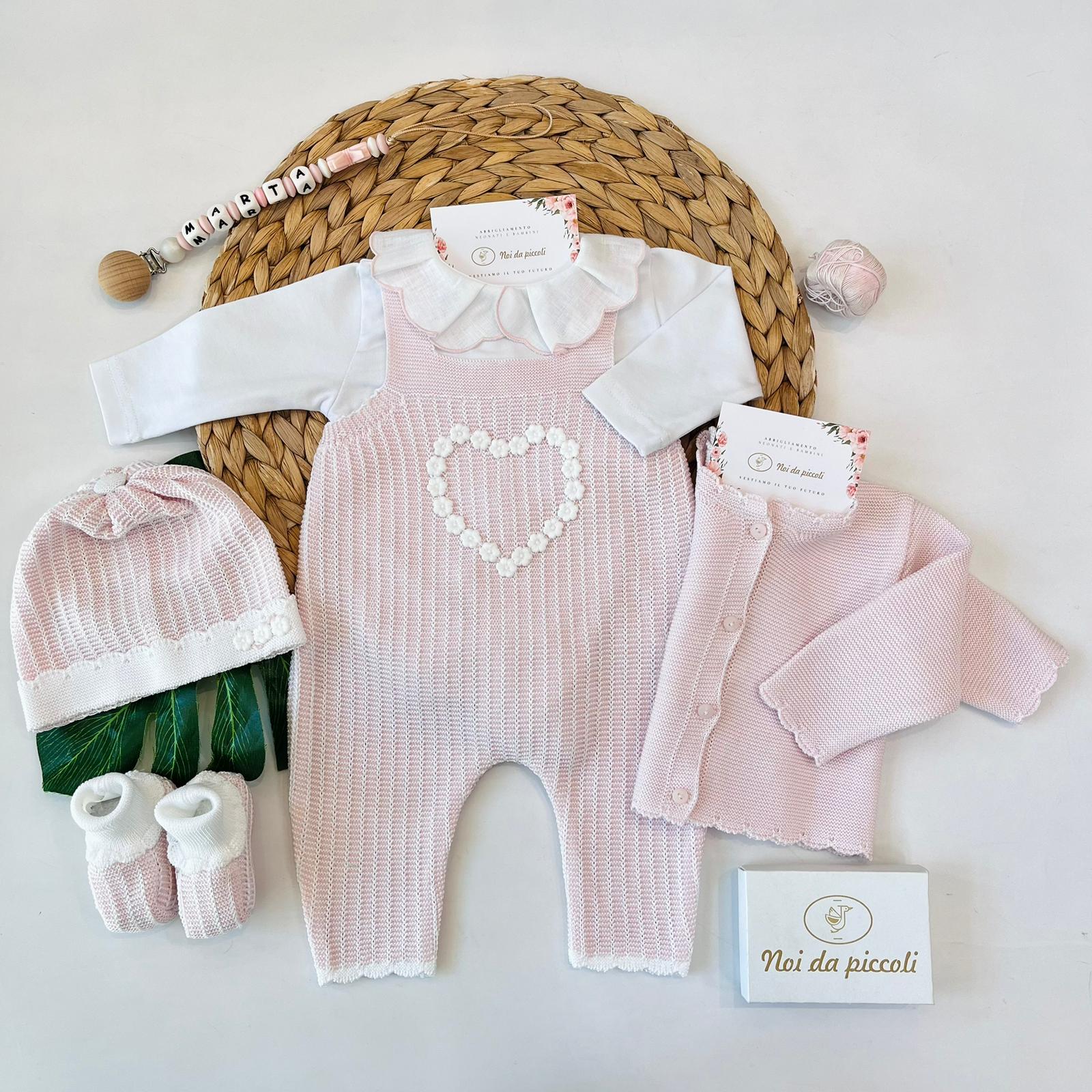 SALOPETTE CON PARURE 100% FILO DI COTONE ROSA CIPRIA BIANCO - Noi da piccoli