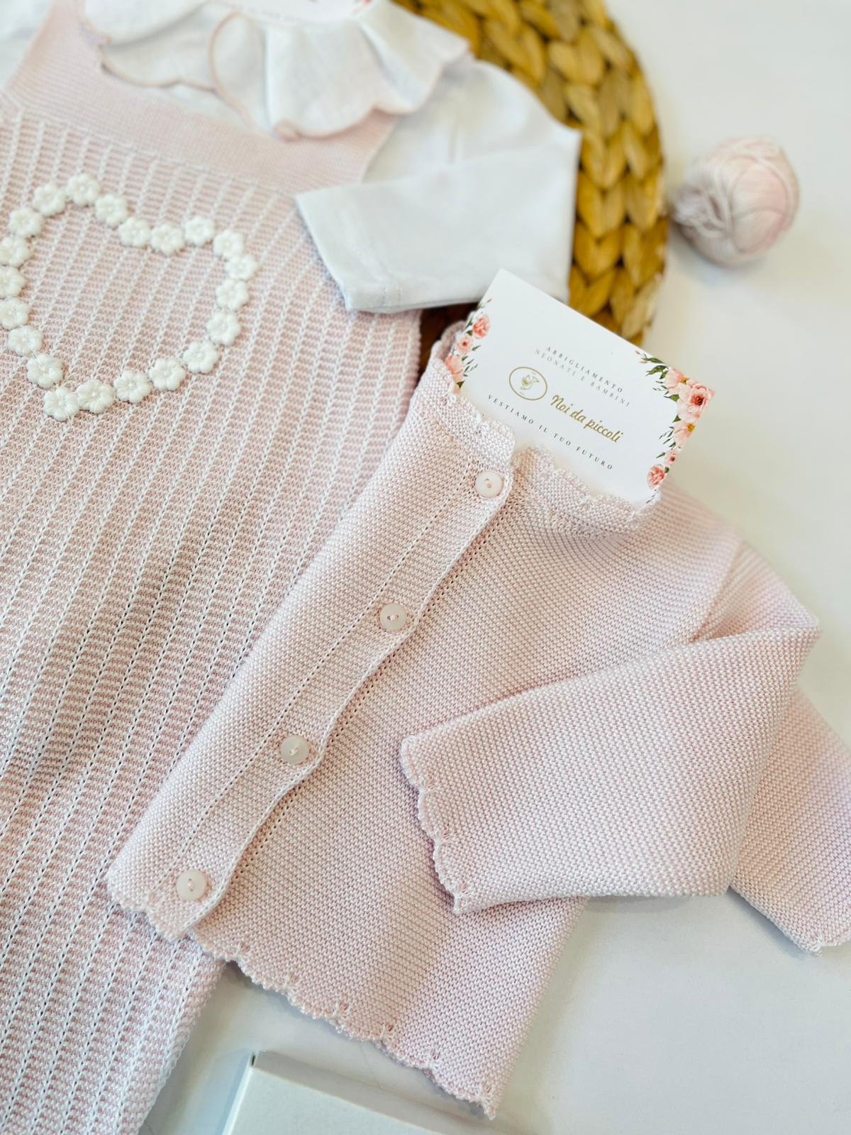 SALOPETTE CON PARURE 100% FILO DI COTONE ROSA CIPRIA BIANCO - Noi da piccoli