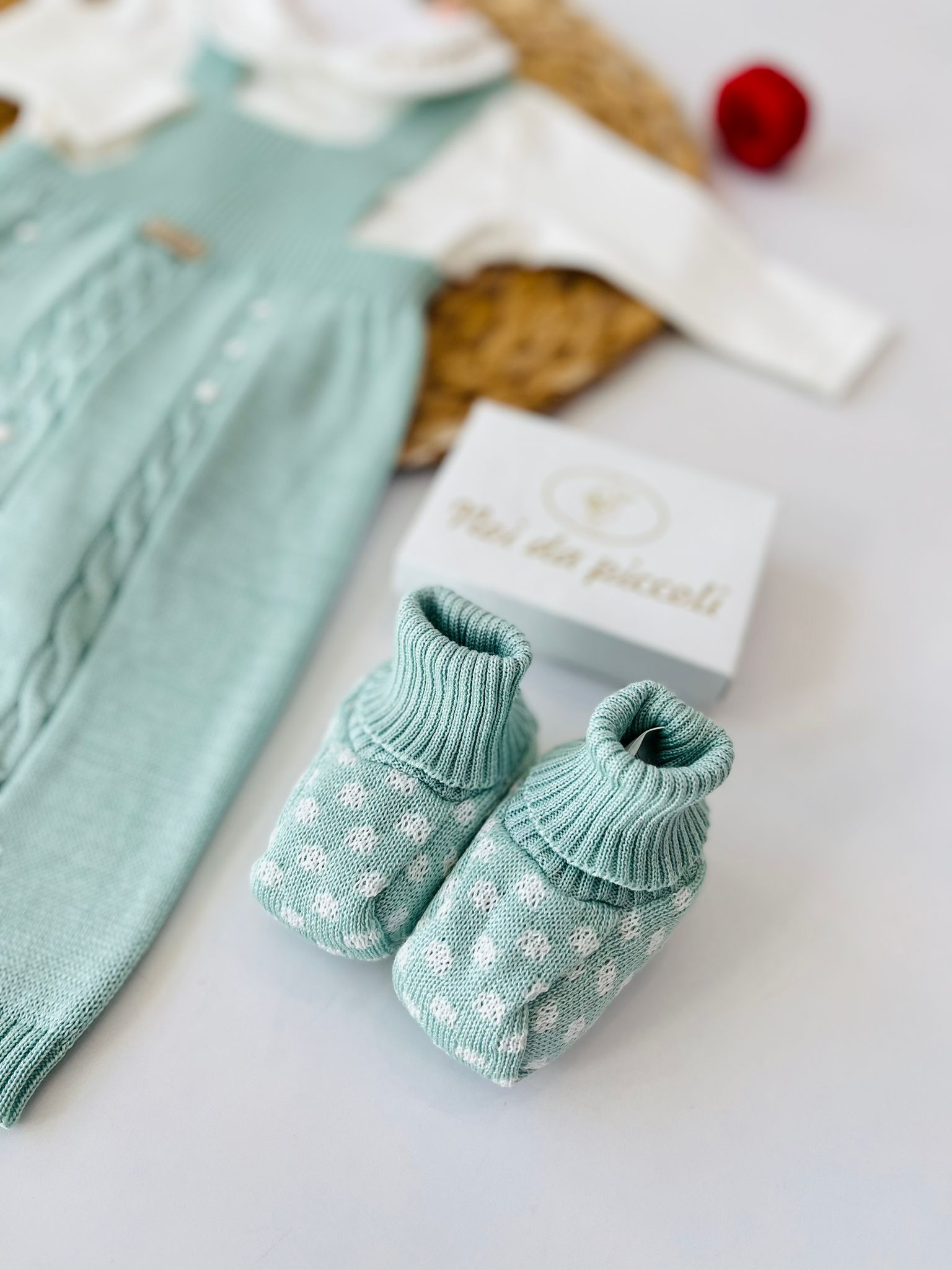 SALOPETTE CON PARURE 100% FILO DI COTONE VANIGLIA VERDE SALVIA - Noi da piccoli