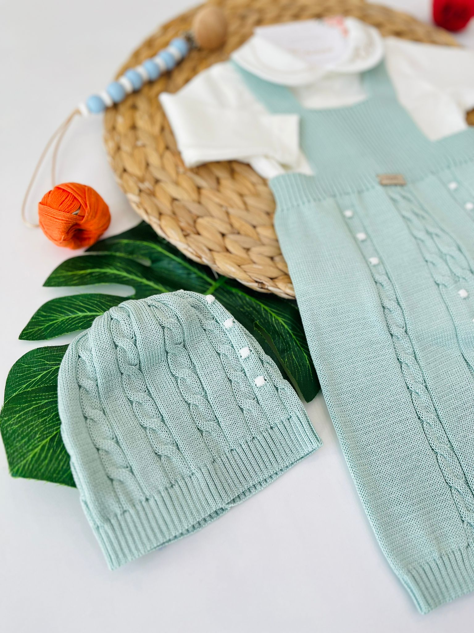 SALOPETTE CON PARURE 100% FILO DI COTONE VANIGLIA VERDE SALVIA - Noi da piccoli