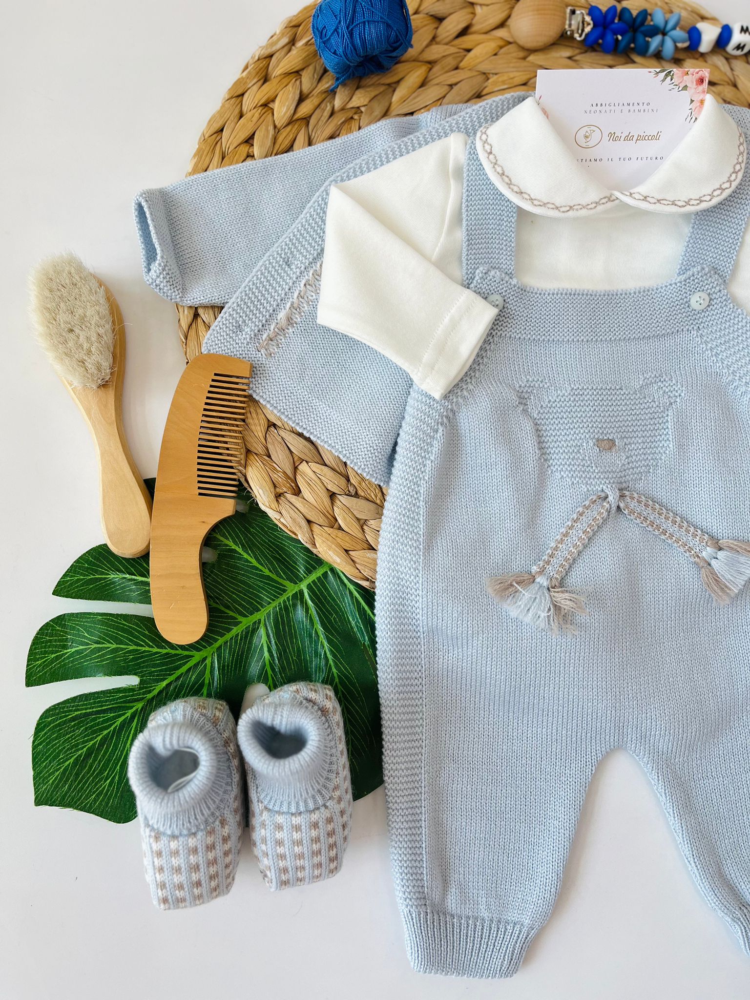 SALOPETTE CON PARURE 100% LANA CIELO TORTORA - Noi da piccoli