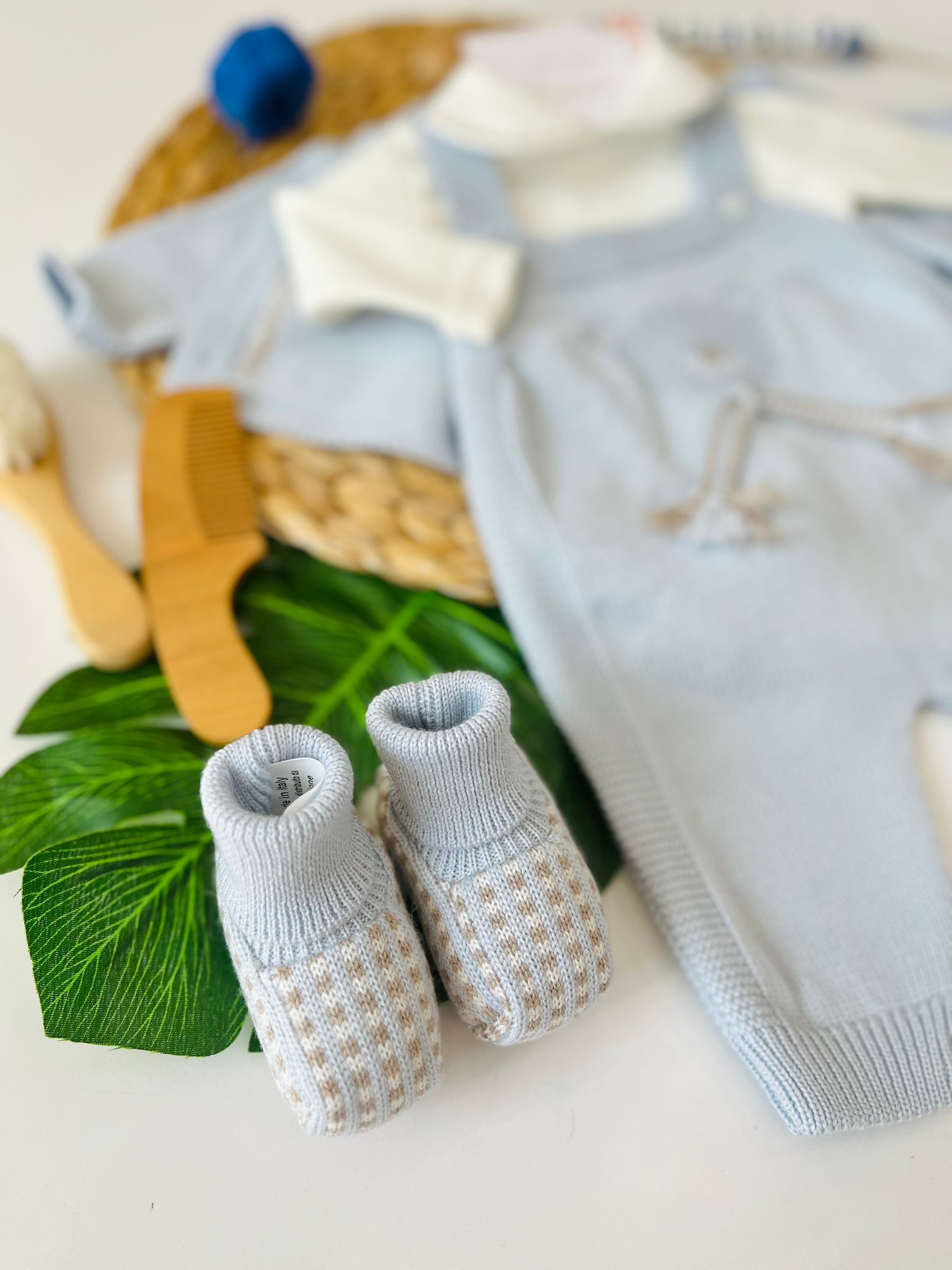 SALOPETTE CON PARURE 100% LANA CIELO TORTORA - Noi da piccoli