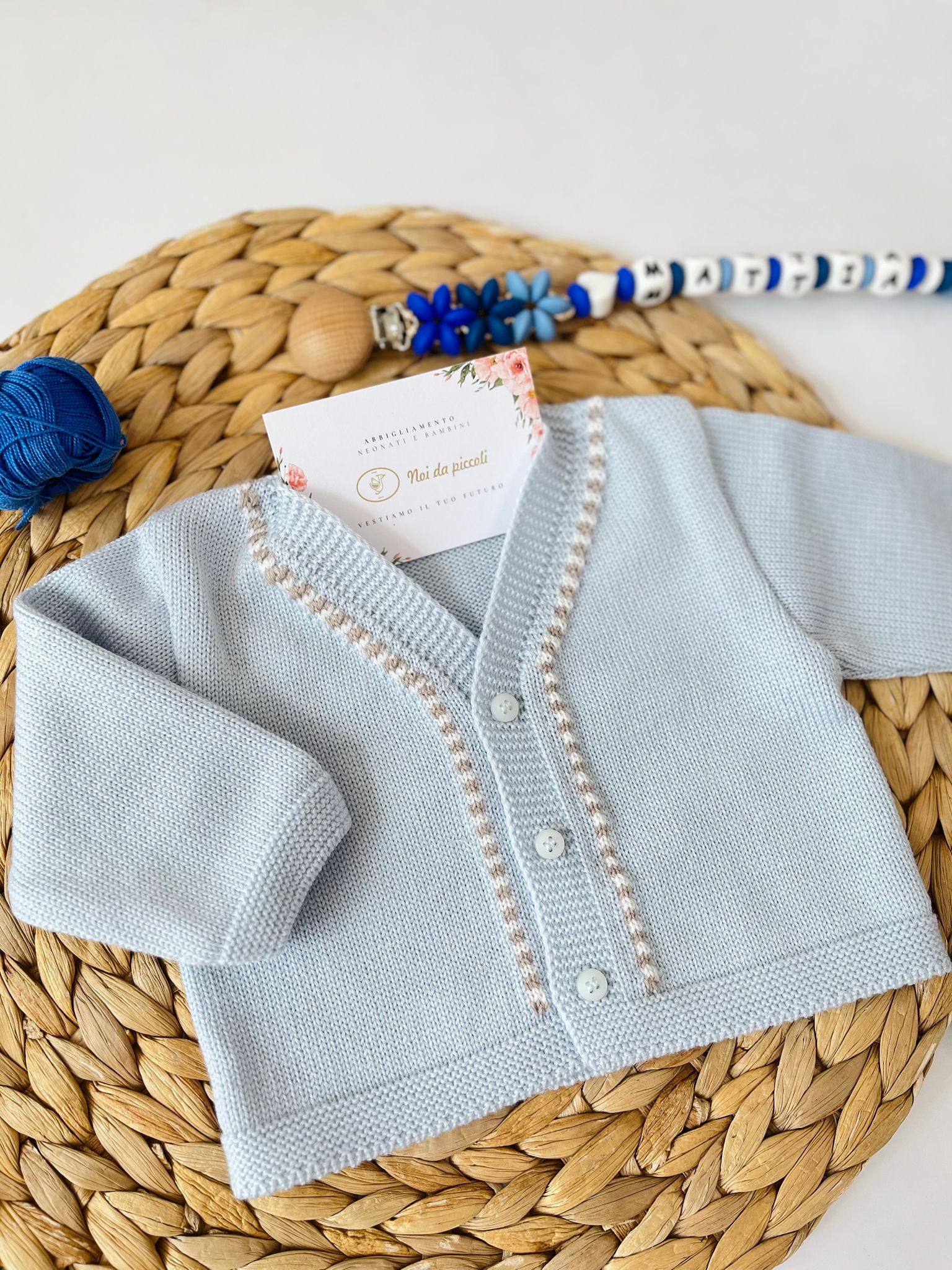 SALOPETTE CON PARURE 100% LANA CIELO TORTORA - Noi da piccoli