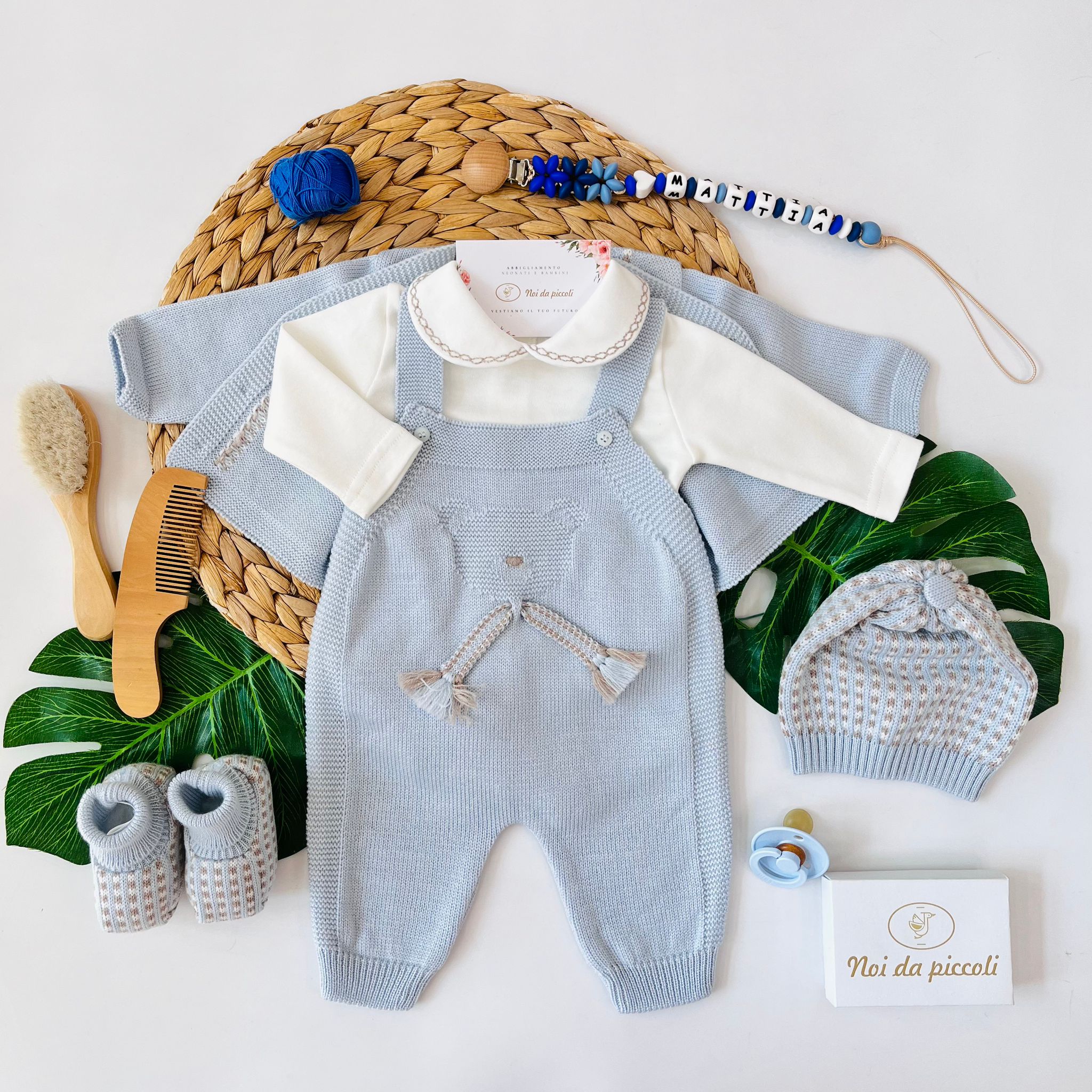 SALOPETTE CON PARURE 100% LANA CIELO TORTORA - Noi da piccoli