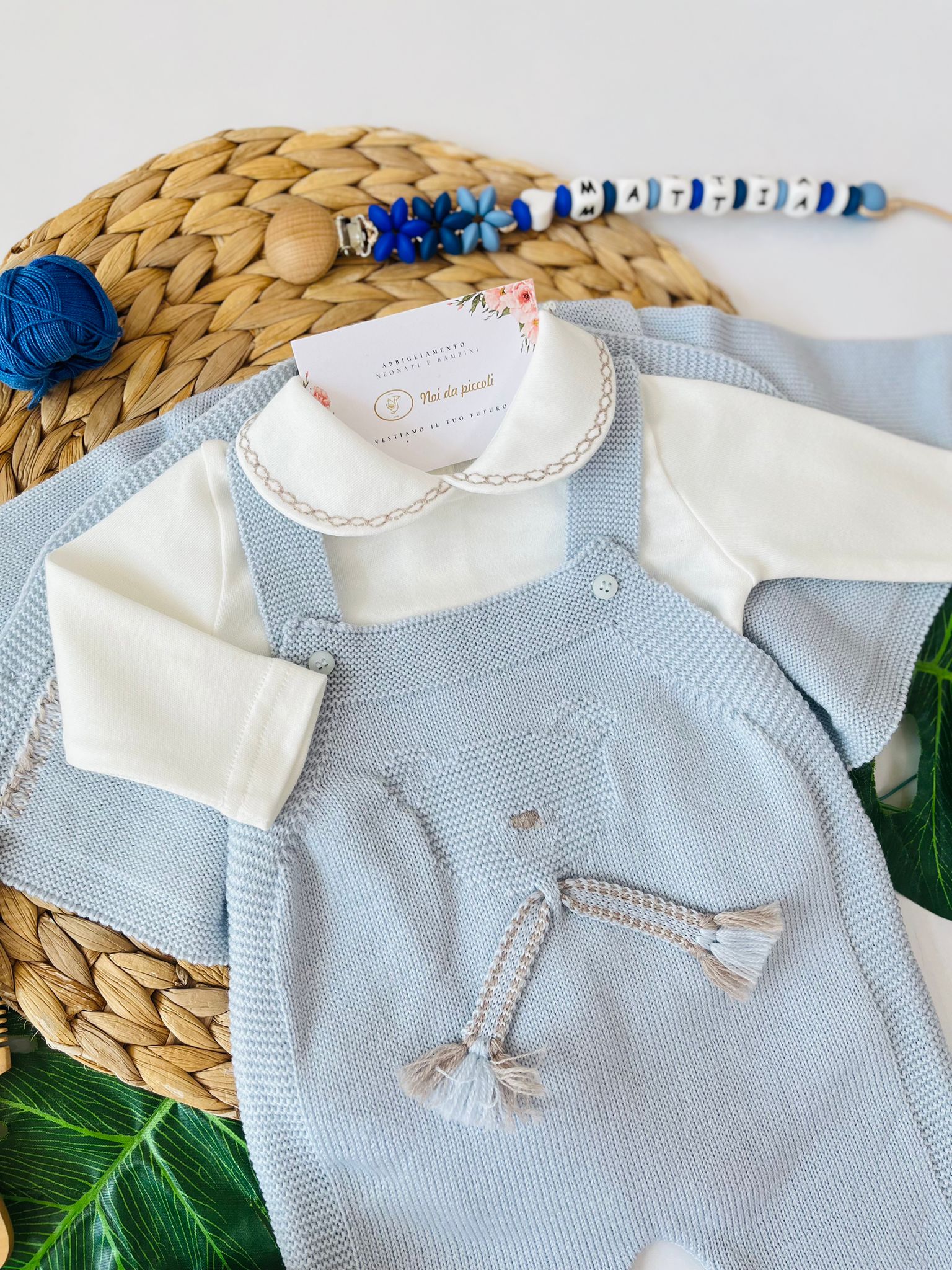 SALOPETTE CON PARURE 100% LANA CIELO TORTORA - Noi da piccoli