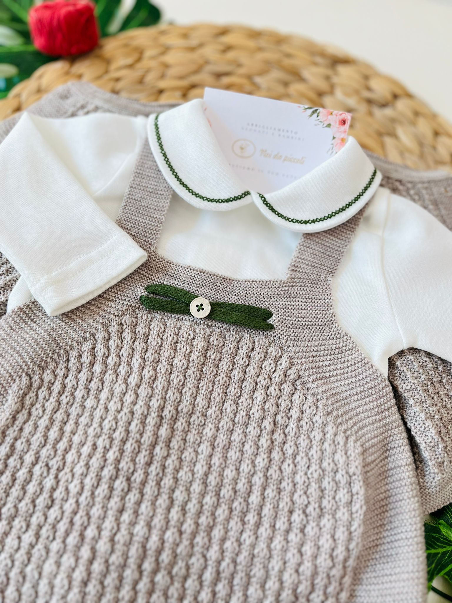 SALOPETTE CON PARURE 100% LANA TORTORA VERDE OLIVA - Noi da piccoli