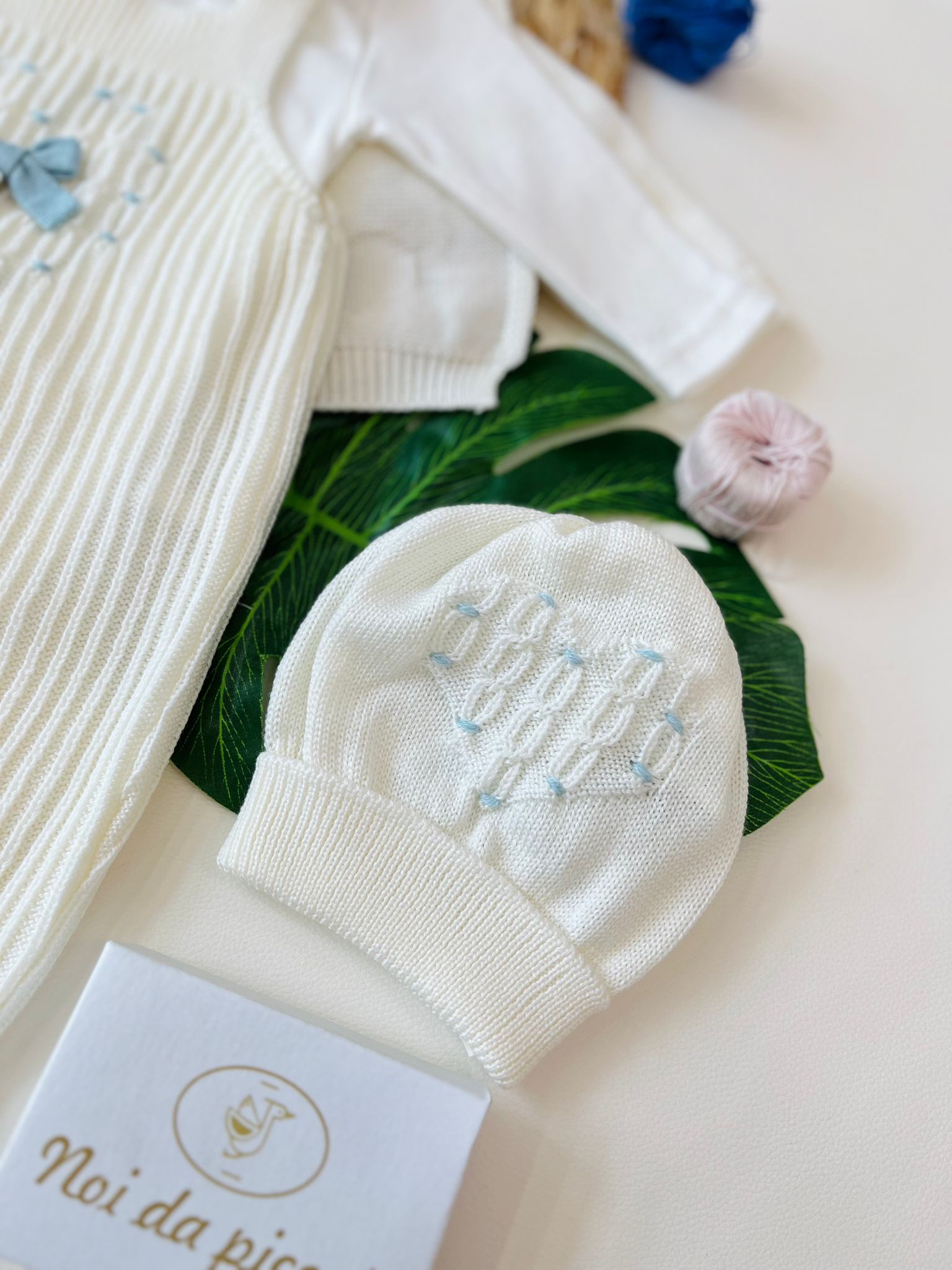 SALOPETTE CON PARURE 100% LANA VANIGLIA ACQUA MARINA - Noi da piccoli