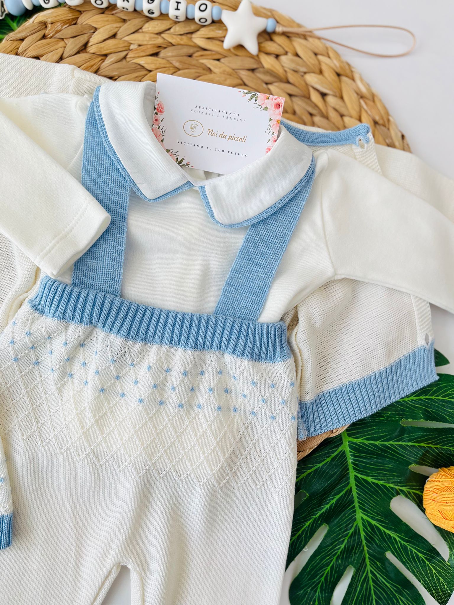 SALOPETTE CON PARURE FILATO CALDO PANNA CELESTONE - Noi da piccoli