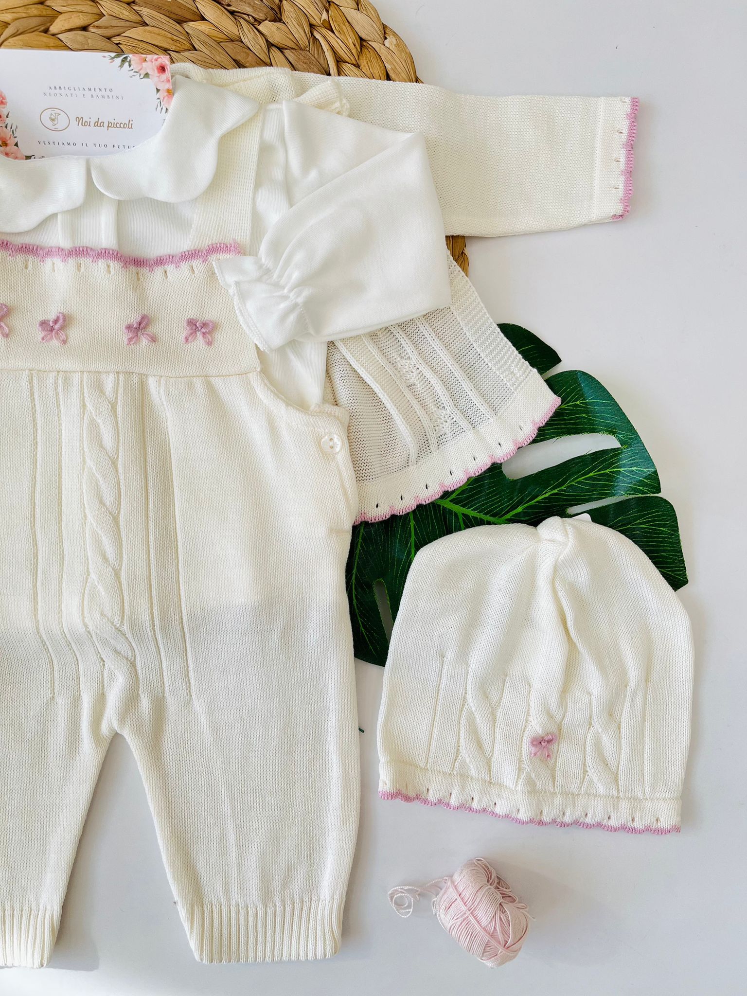 SALOPETTE CON PARURE FILATO CALDO PANNA CICLAMINO - Noi da piccoli