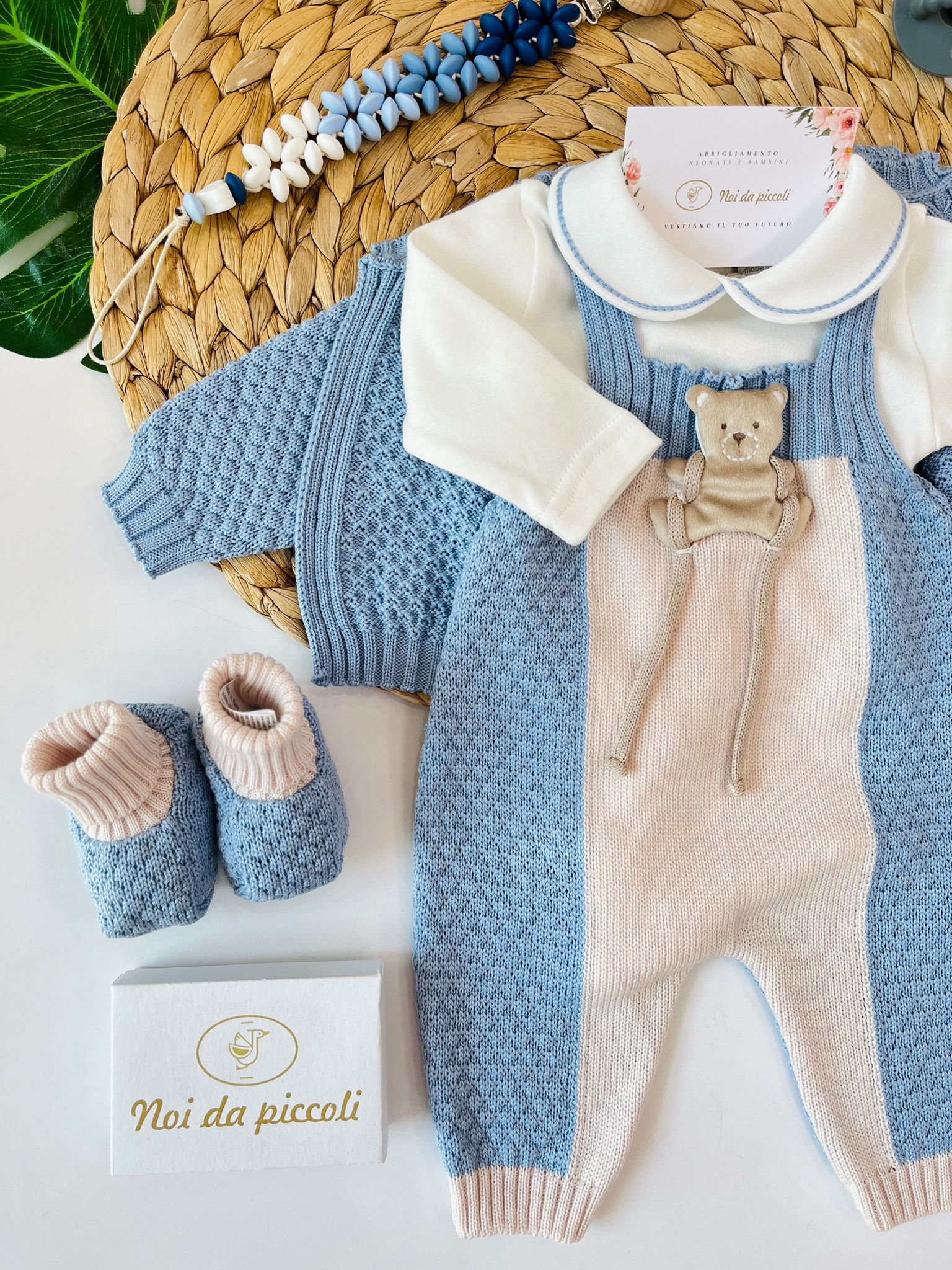 SALOPETTE CON PARURE NATURALBIO 100% LANA CIELO POLVERE - Noi da piccoli