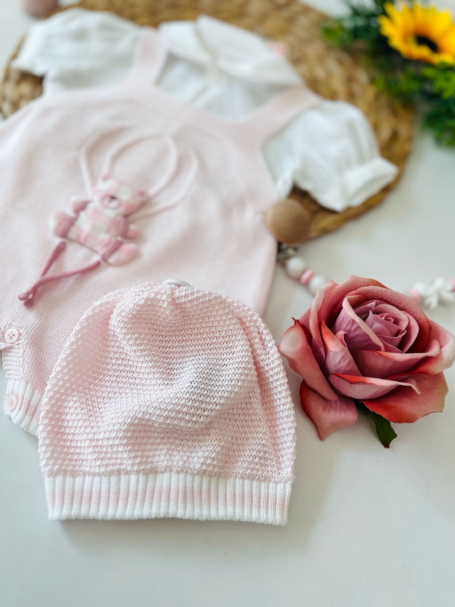 salopette con set parure 100 % COTONE Rosa - Noi da piccoli