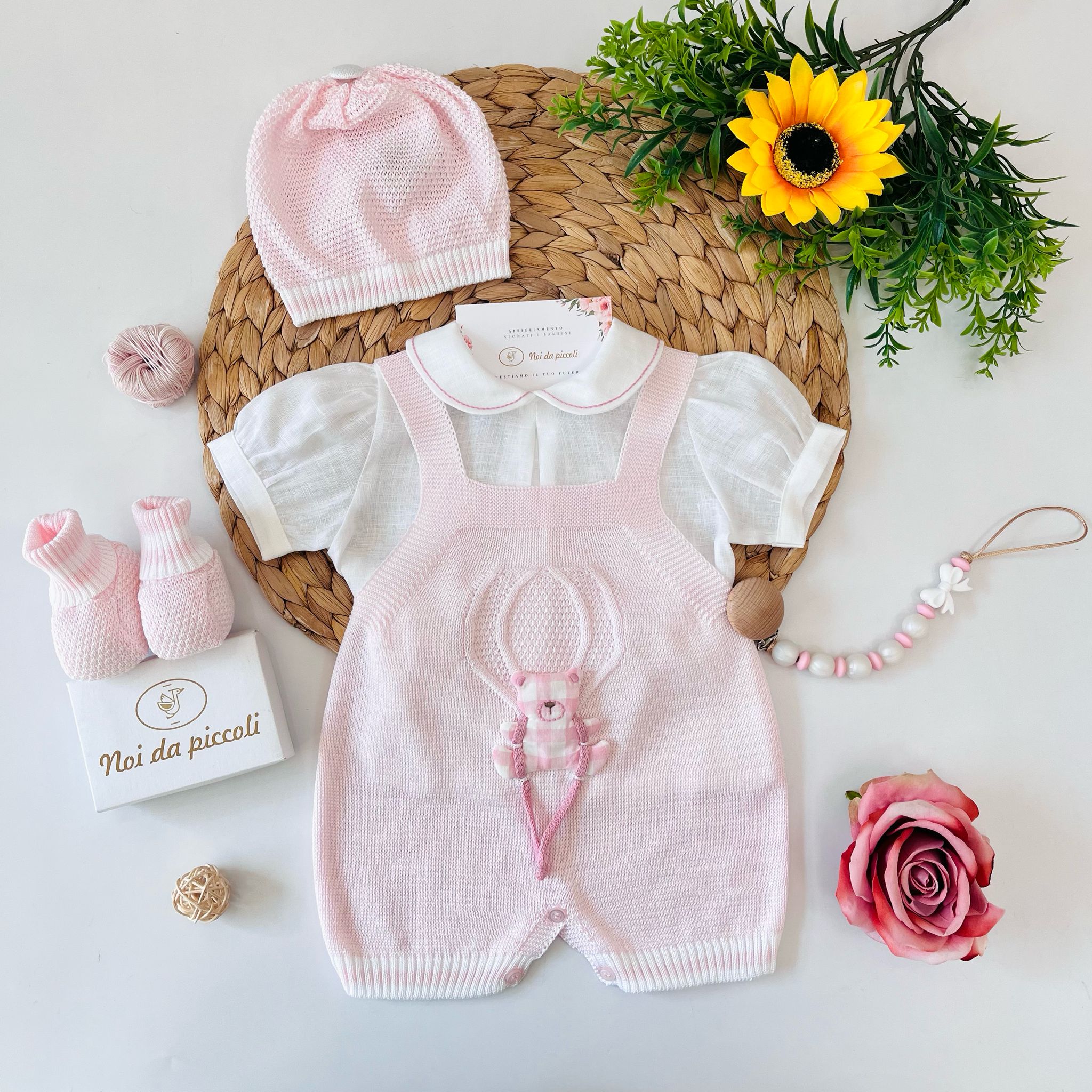 salopette con set parure 100 % COTONE Rosa - Noi da piccoli