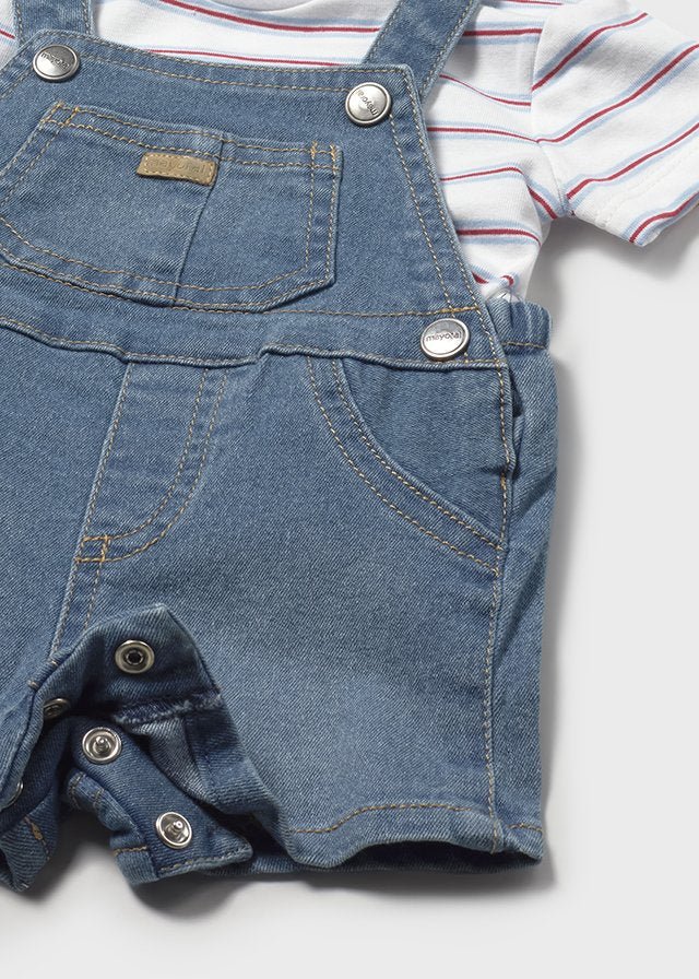 SALOPETTE DI JEANS CON MAGLIETTINA A RIGHE BIANCO JEANS - Noi da piccoli
