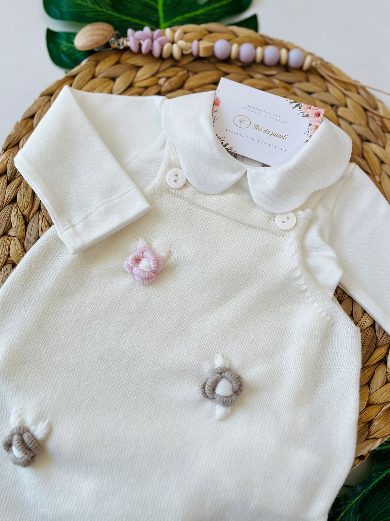 SALOPETTE FIORI 3D 100% LANA PANNA - Noi da piccoli