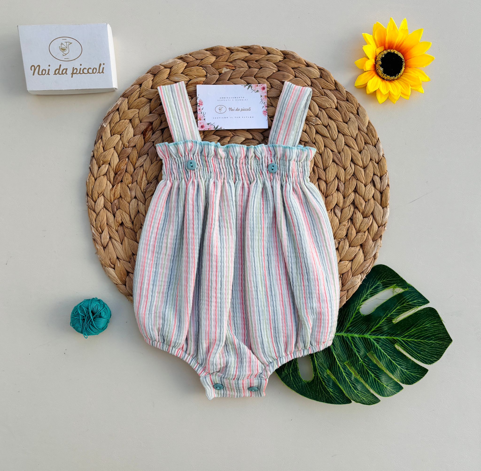 SALOPETTE IN COTONE CON RIGHE COLORATE VERDE - Noi da piccoli