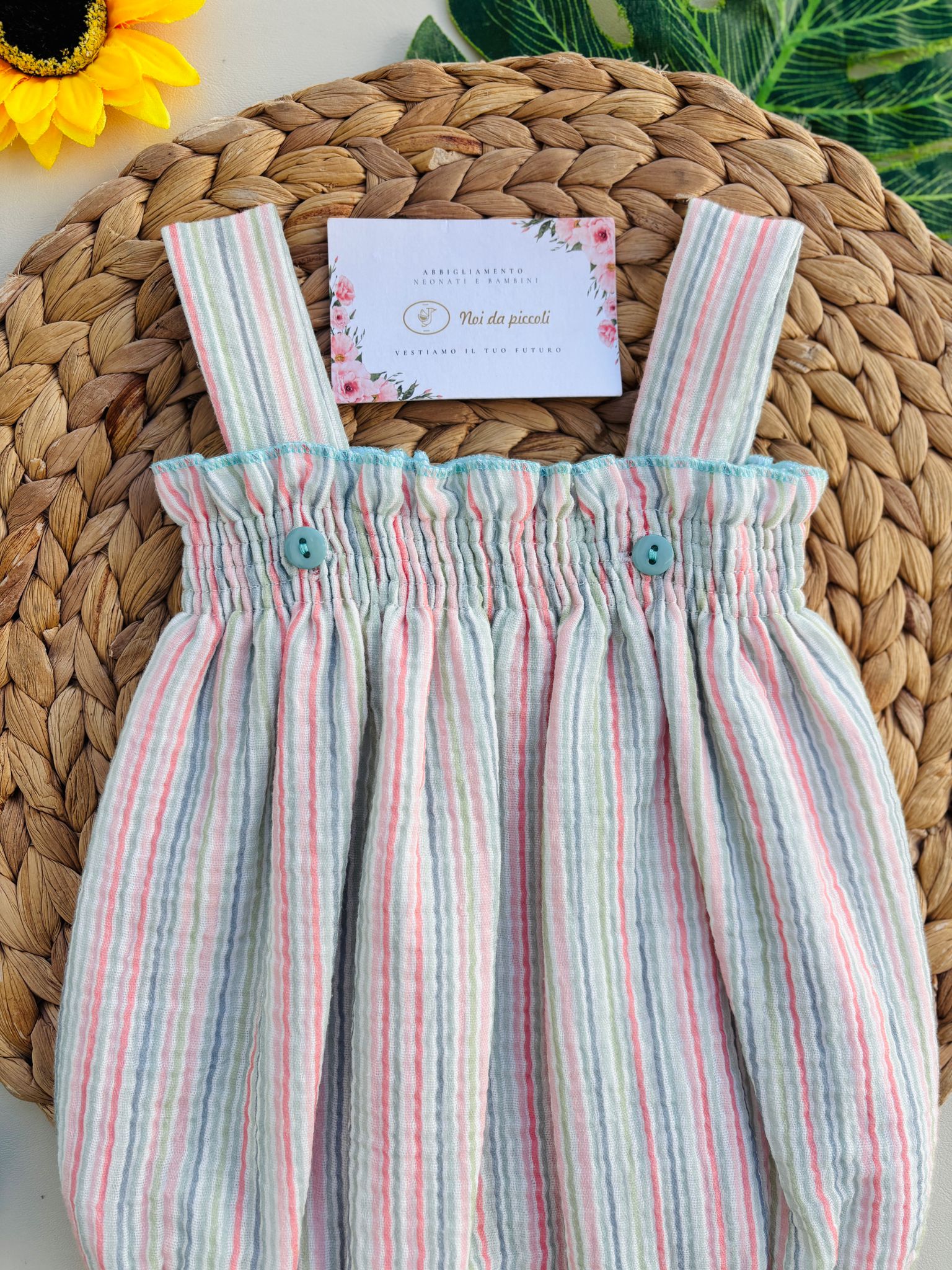 SALOPETTE IN COTONE CON RIGHE COLORATE VERDE - Noi da piccoli